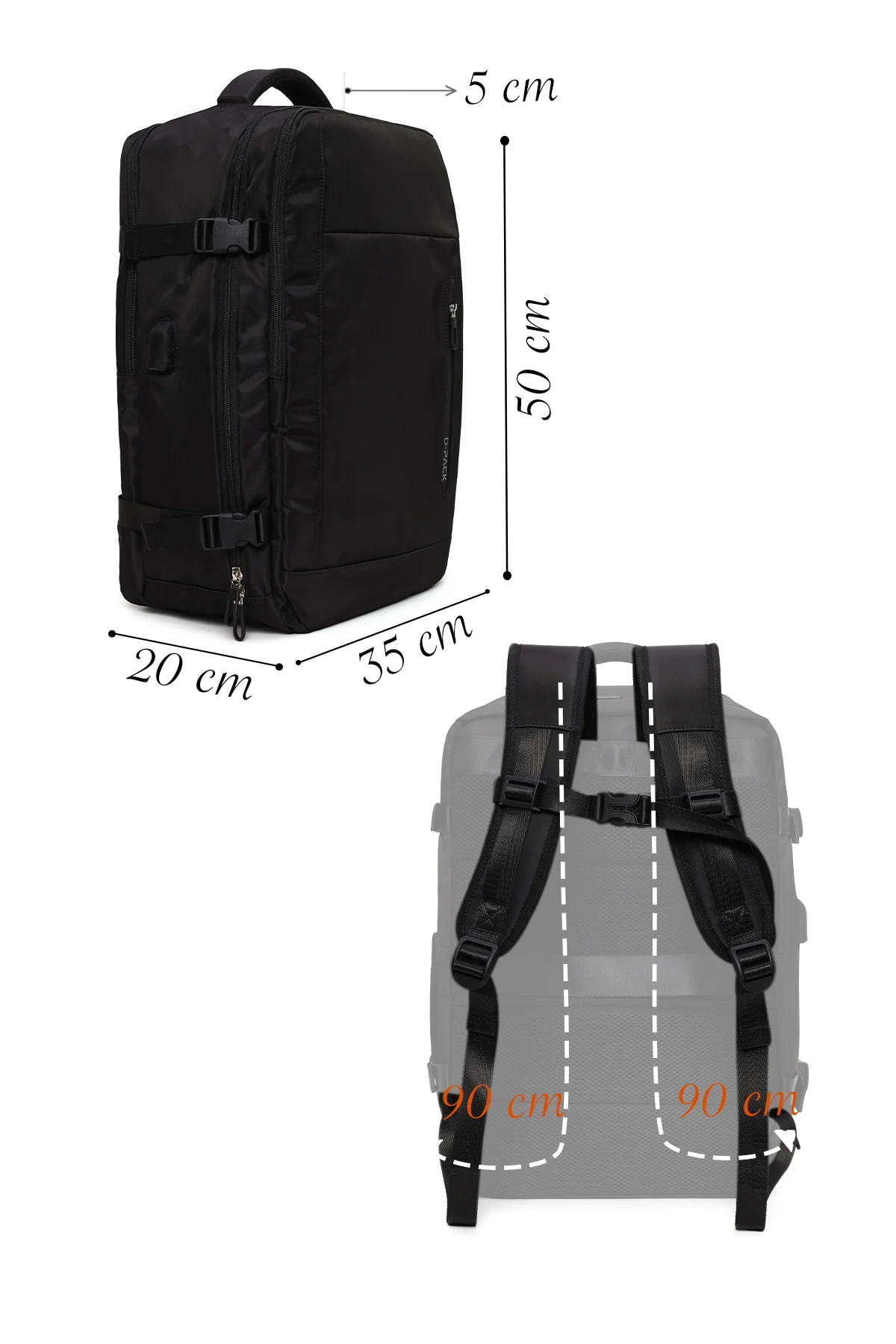 D-Pack Erkek Siyah Kumaş Sırt Çantası - Image 2