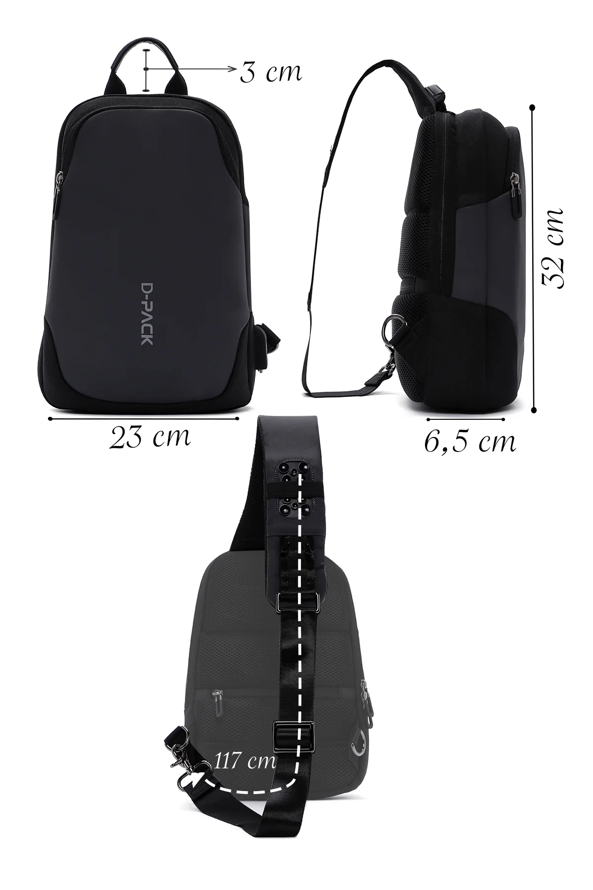 D-Pack Erkek Siyah Teknolojik Kumaş Çapraz Çanta - Image 2