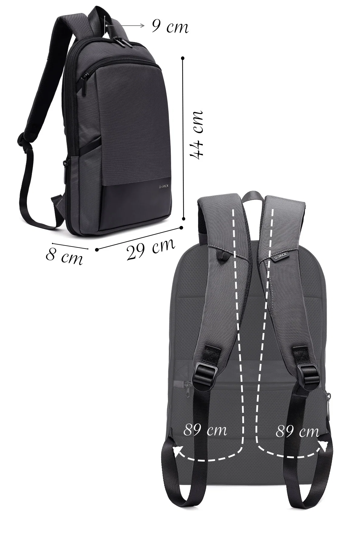 D-Pack Unisex Gri Sırt Çantası - Image 2