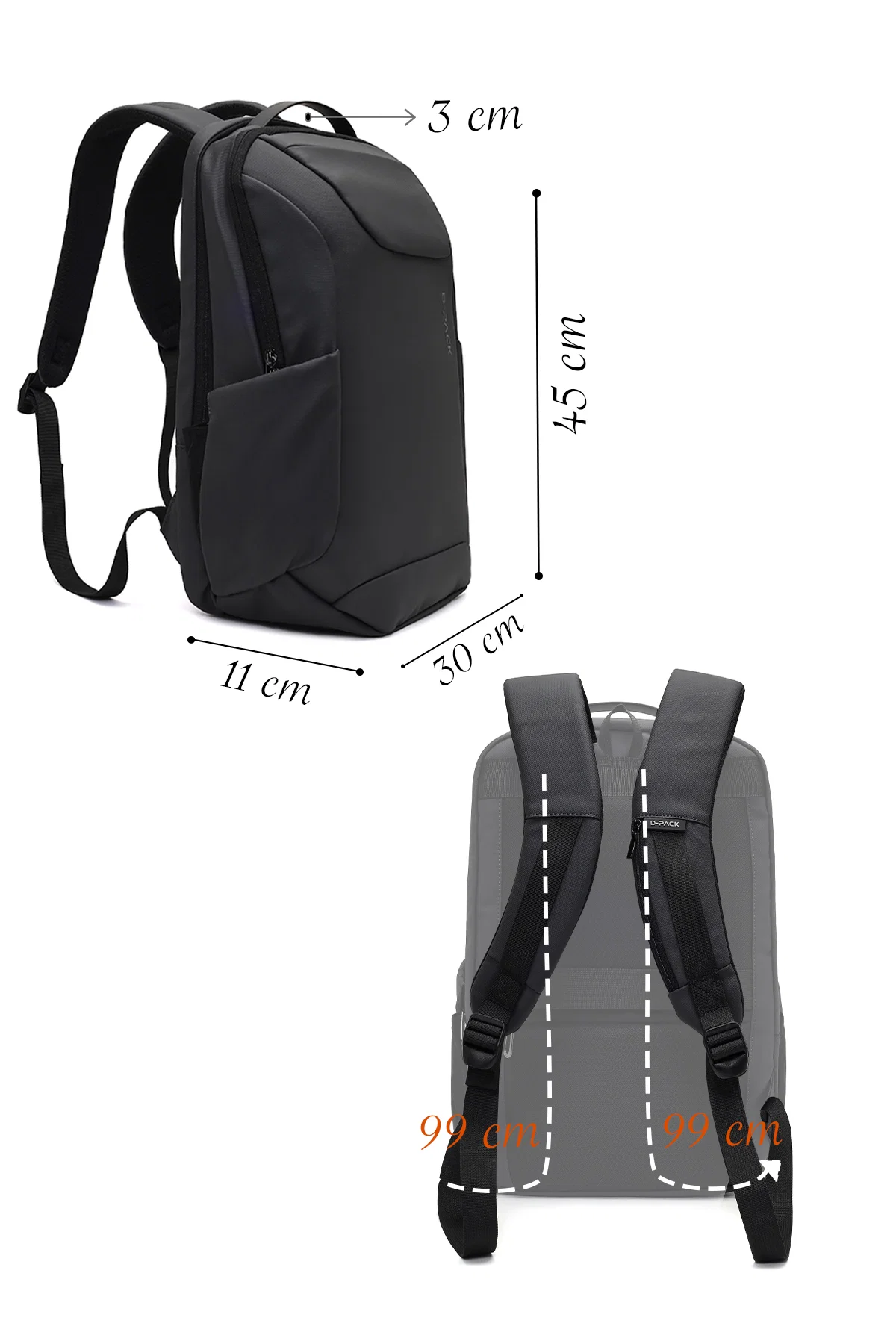 D-Pack Unisex Gri Teknolojik Kumaş Hardcase Sırt Çantası - Image 2