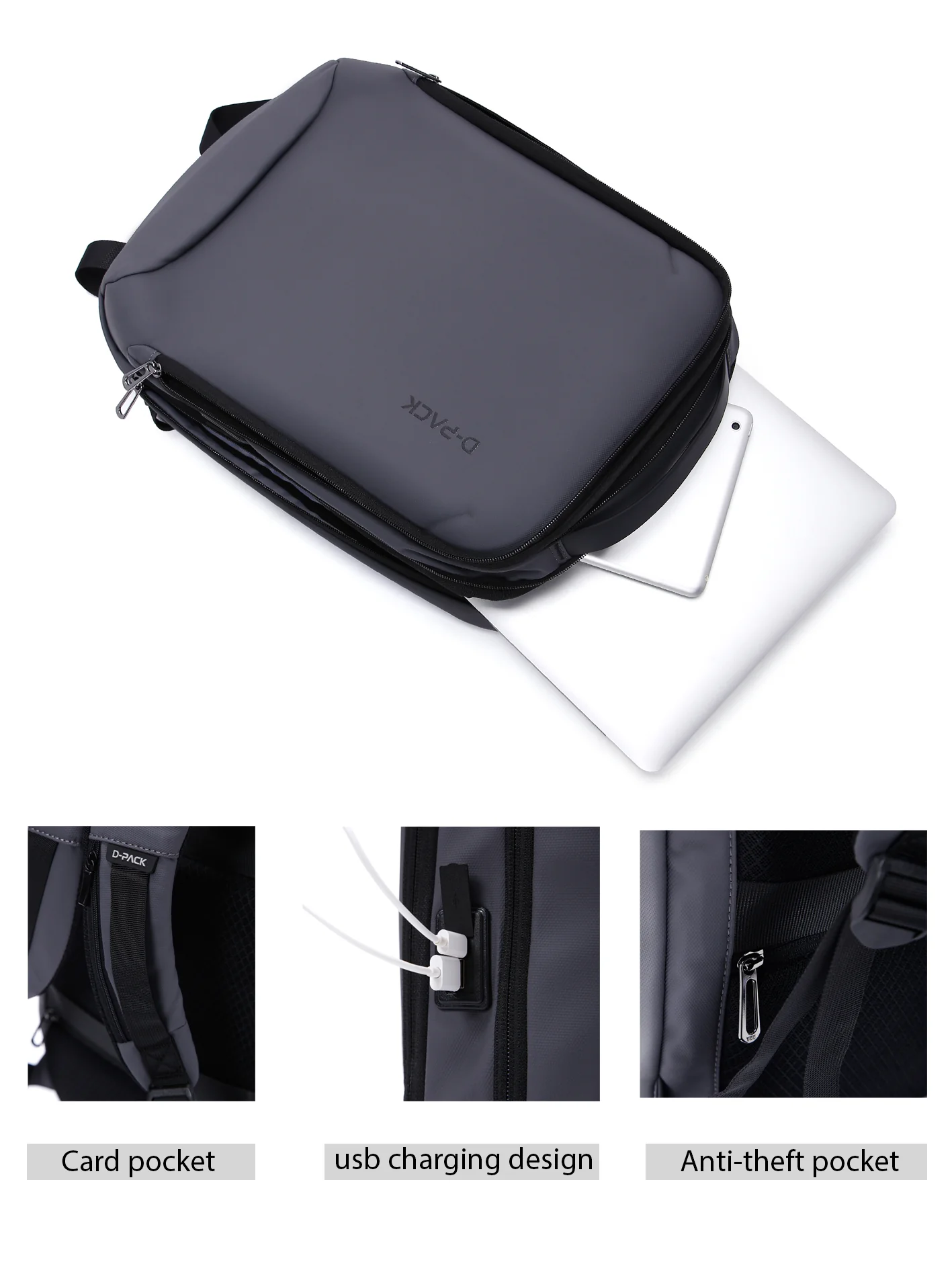 D-Pack Unisex Gri Teknolojik Kumaş Hardcase Sırt Çantası - Image 17