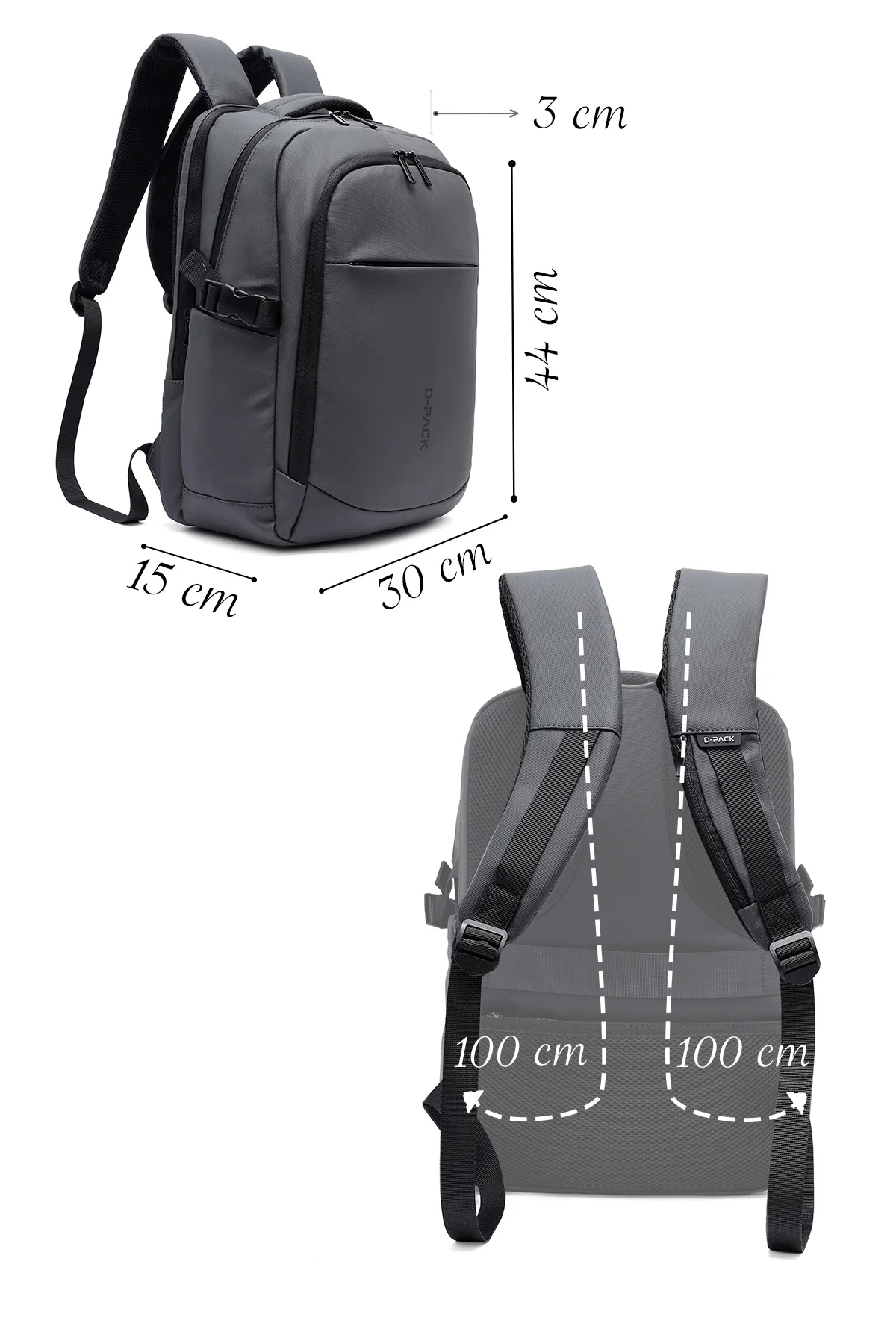 D-Pack Unisex Gri Teknolojik Kumaş Sırt Çantası - Image 2