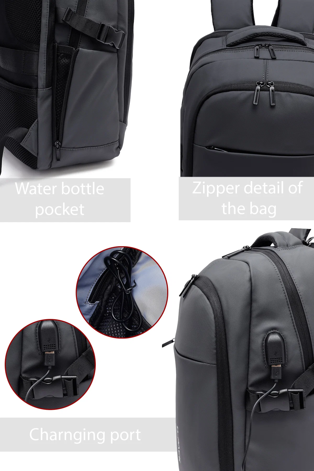 D-Pack Unisex Gri Teknolojik Kumaş Sırt Çantası - Image 3