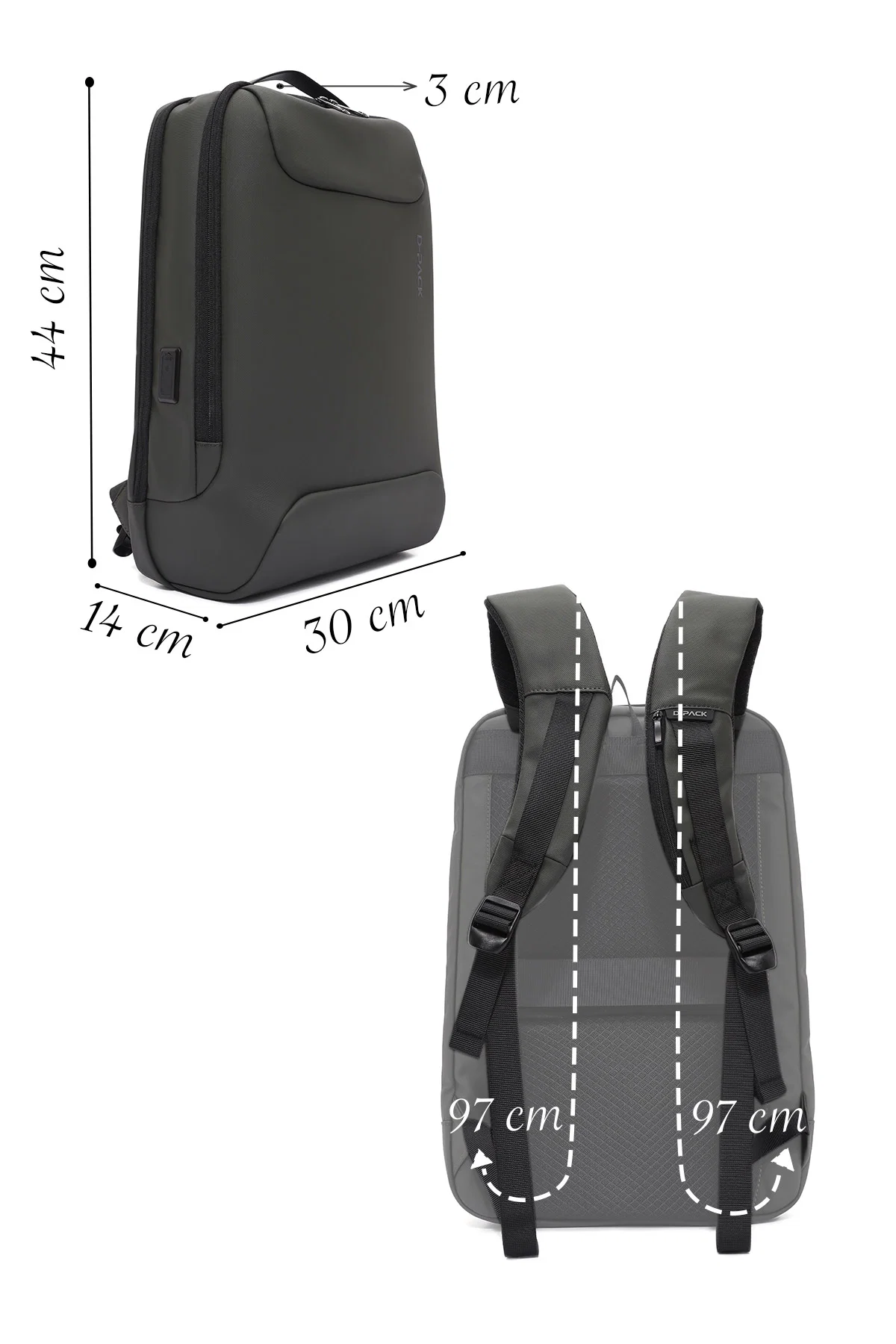 D-Pack Unisex Haki Teknolojik Hardcase Sırt Çantası - Image 2