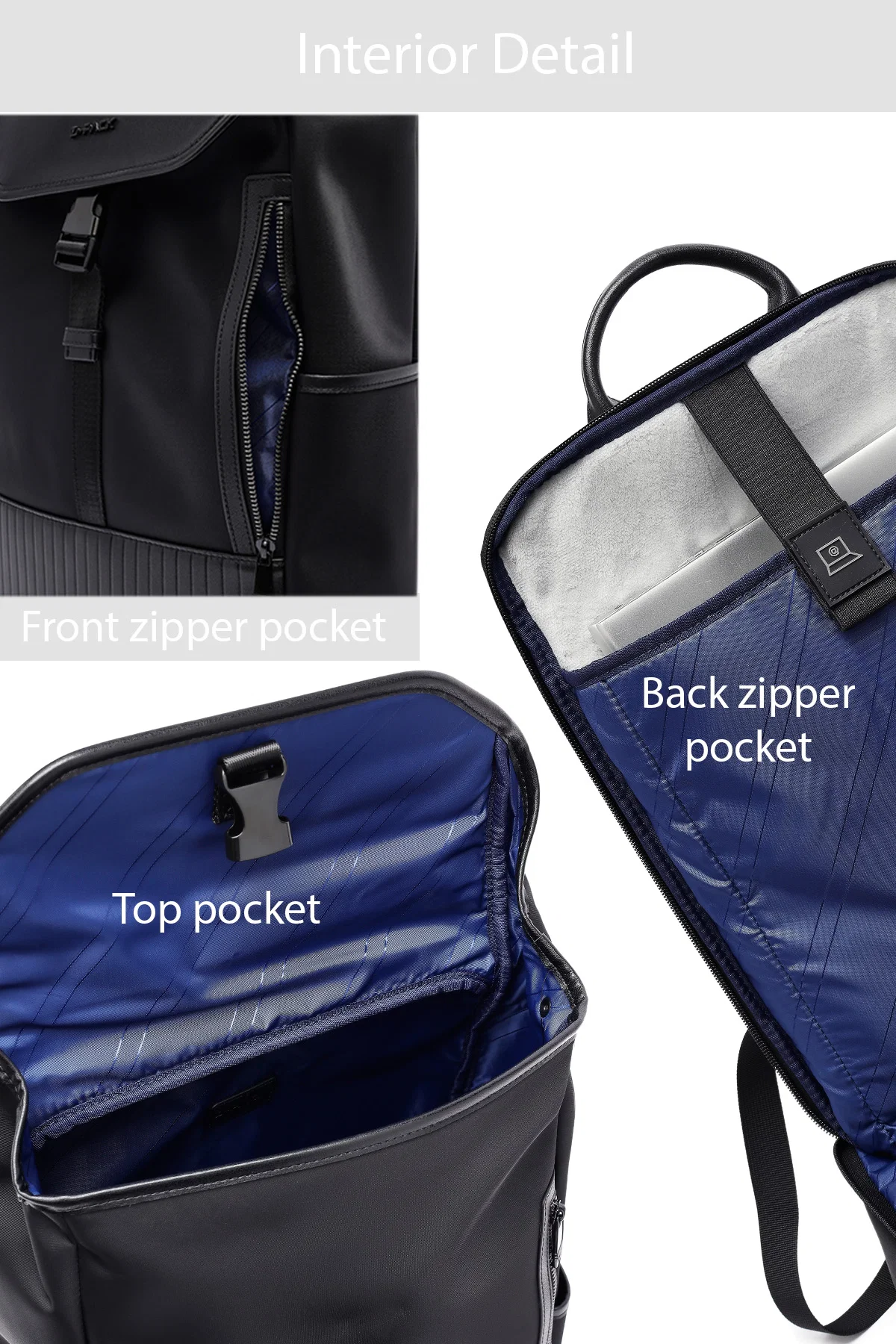 D-Pack Unisex Siyah Deri Sırt Çantası - Image 6