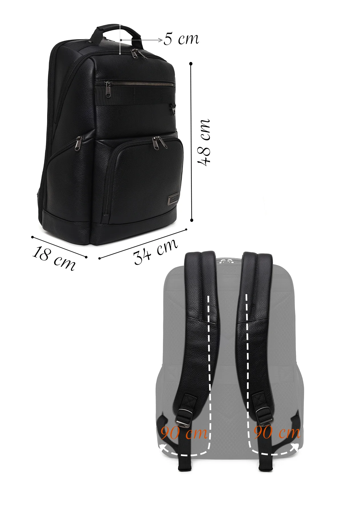 D-Pack Unisex Siyah Deri Sırt Çantası - Image 2