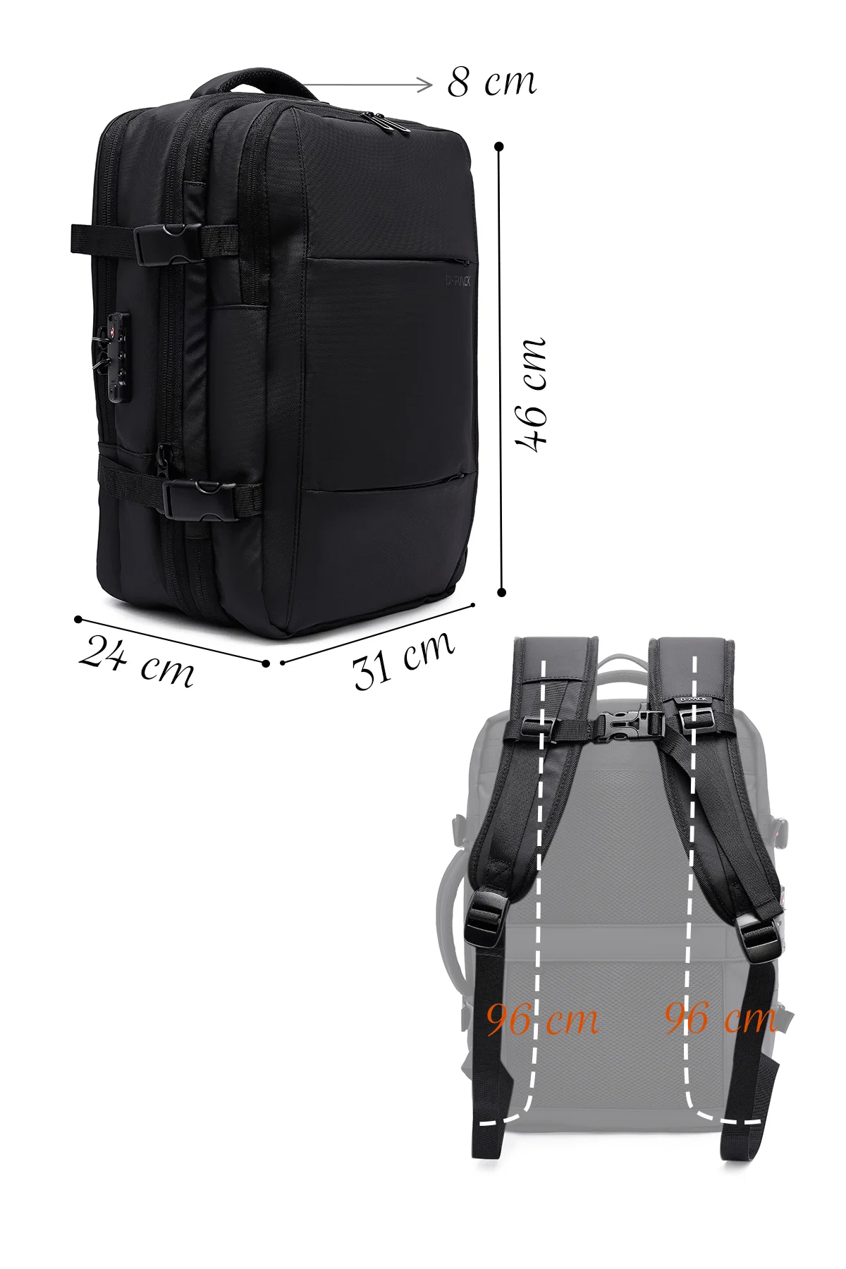 D-Pack Unisex Siyah Kumaş Sırt Çantası - Image 2