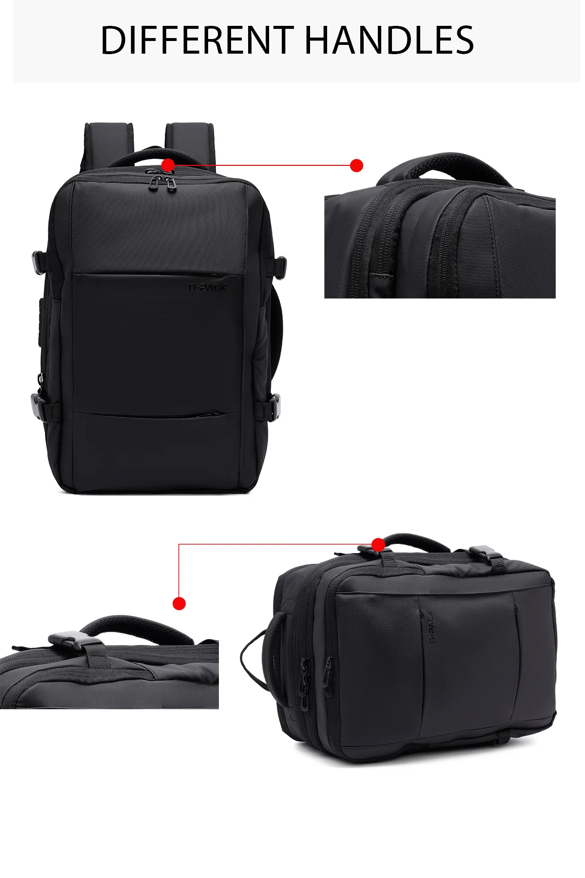 D-Pack Unisex Siyah Kumaş Sırt Çantası - Image 4