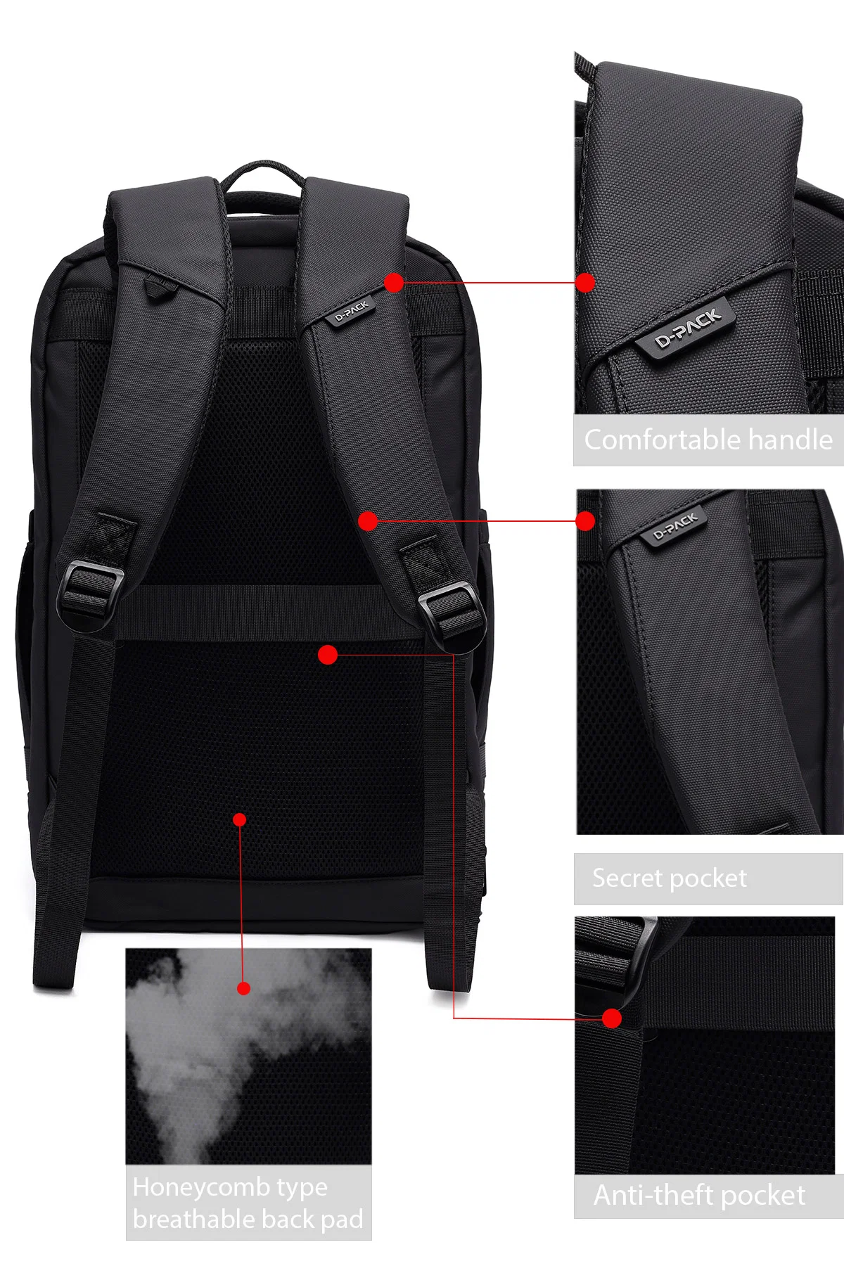 D-Pack Unisex Siyah Kumaş Sırt Çantası - Image 3