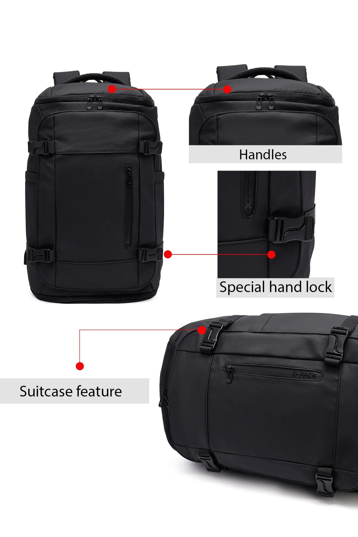 D-Pack Unisex Siyah Kumaş Sırt Çantası - Image 5