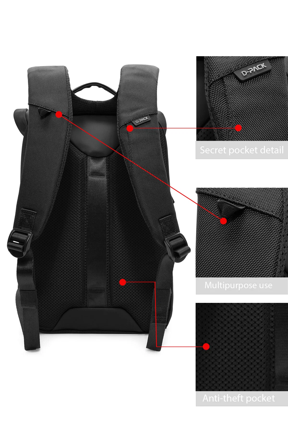 D-Pack Unisex Siyah Sırt Çantası - Image 6