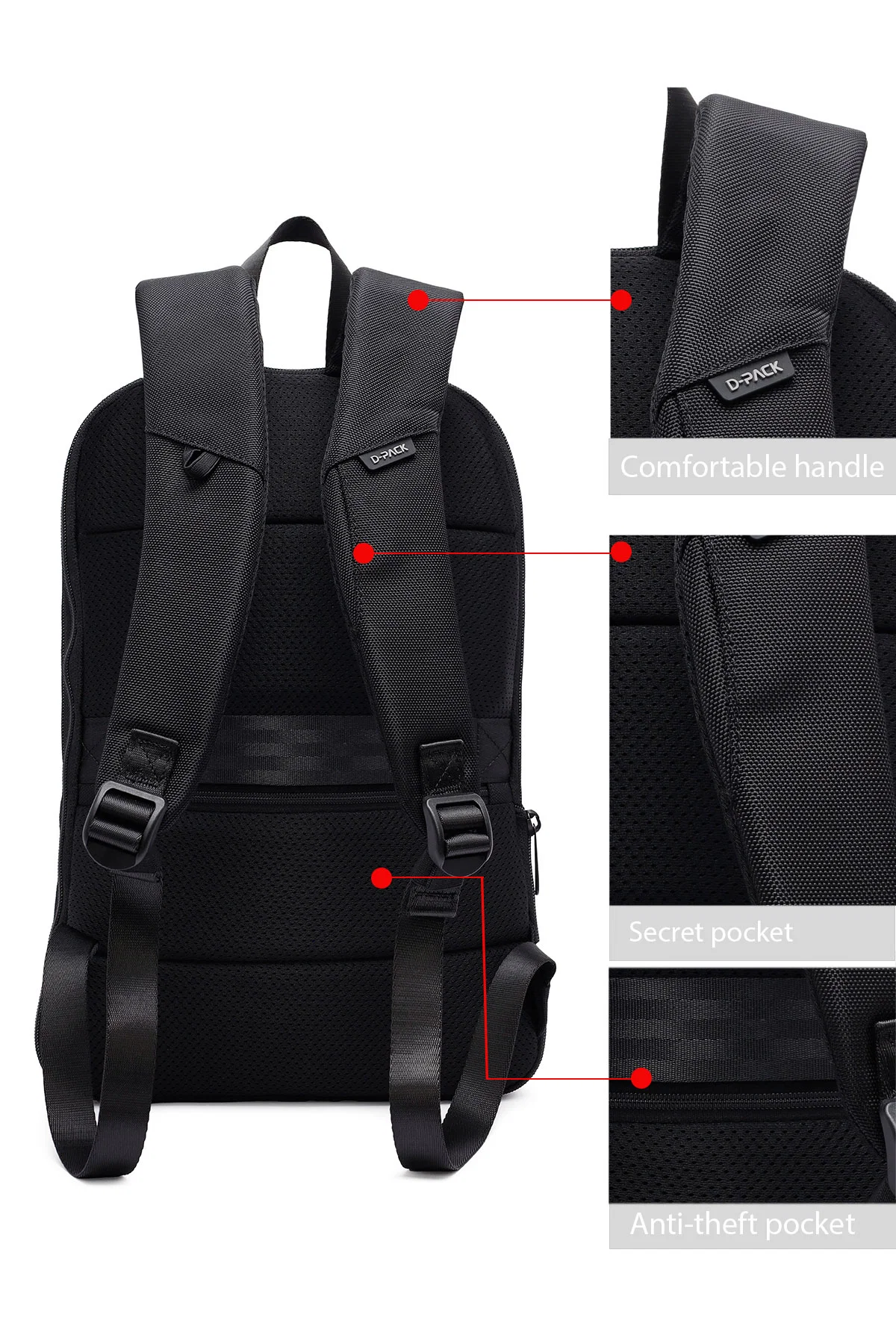D-Pack Unisex Siyah Sırt Çantası - Image 5