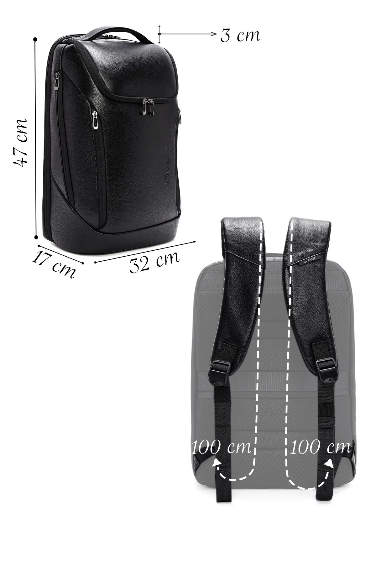 D-Pack Unisex Siyah Teknolojik Deri Sırt Çantası - Image 2