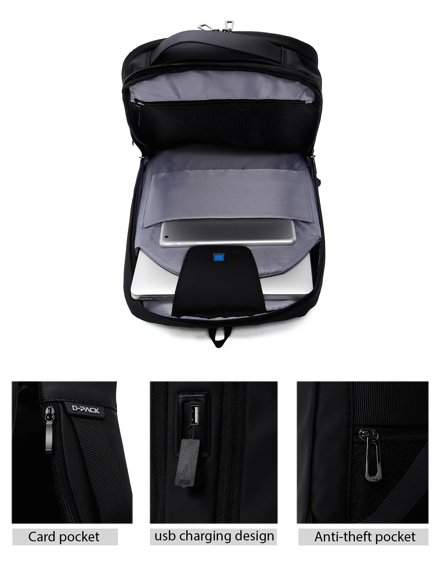 D-Pack Unisex Siyah Teknolojik Kumaş Hardcase Sırt Çantası - Image 13