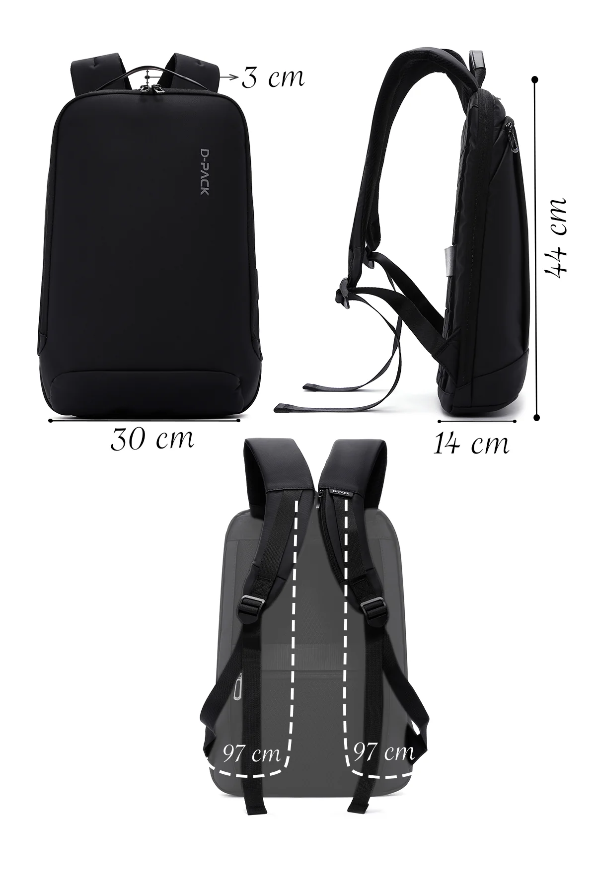 D-Pack Unisex Siyah Teknolojik Kumaş Hardcase Sırt Çantası - Image 2
