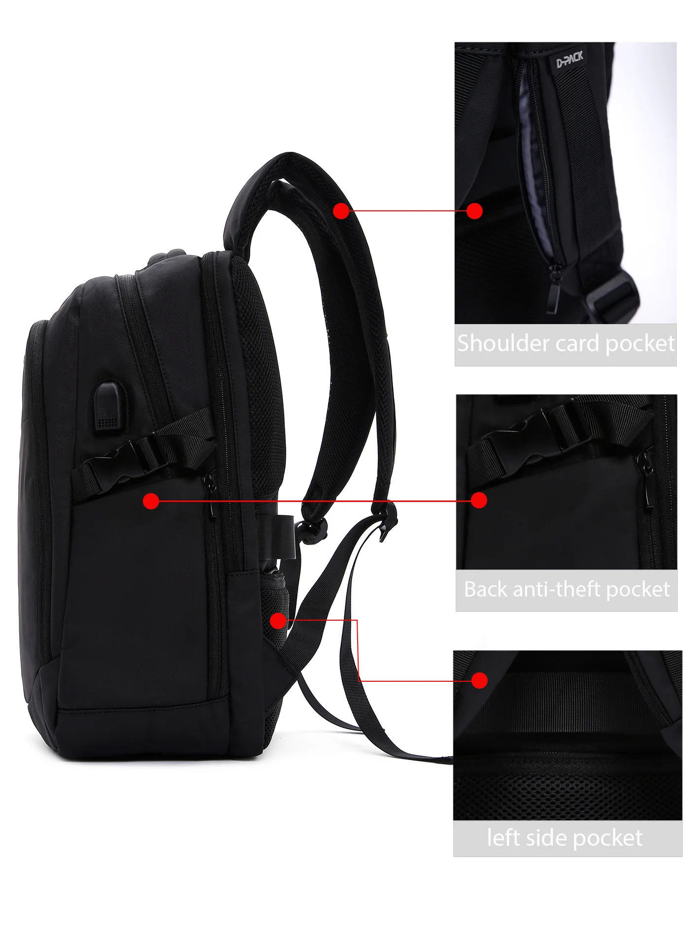 D-Pack Unisex Siyah Teknolojik Kumaş Sırt Çantası - Image 24