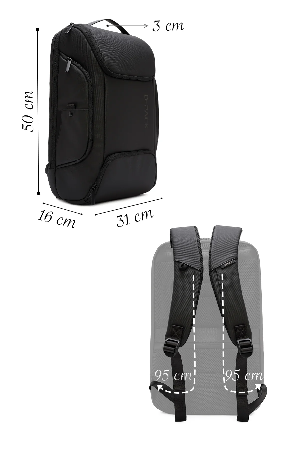D-Pack Unisex Siyah Teknolojik Kumaş Sırt Çantası - Image 2