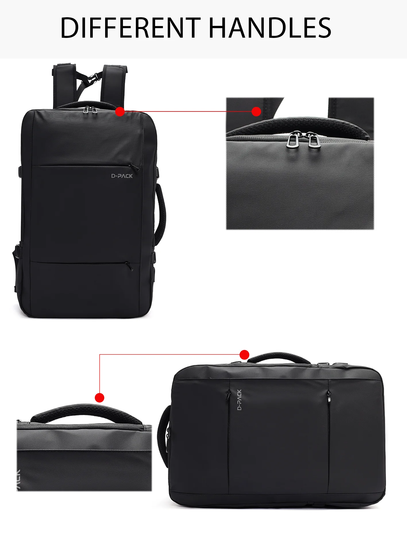 D-Pack Unisex Siyah Teknolojik Kumaş Sırt Çantası - Image 11