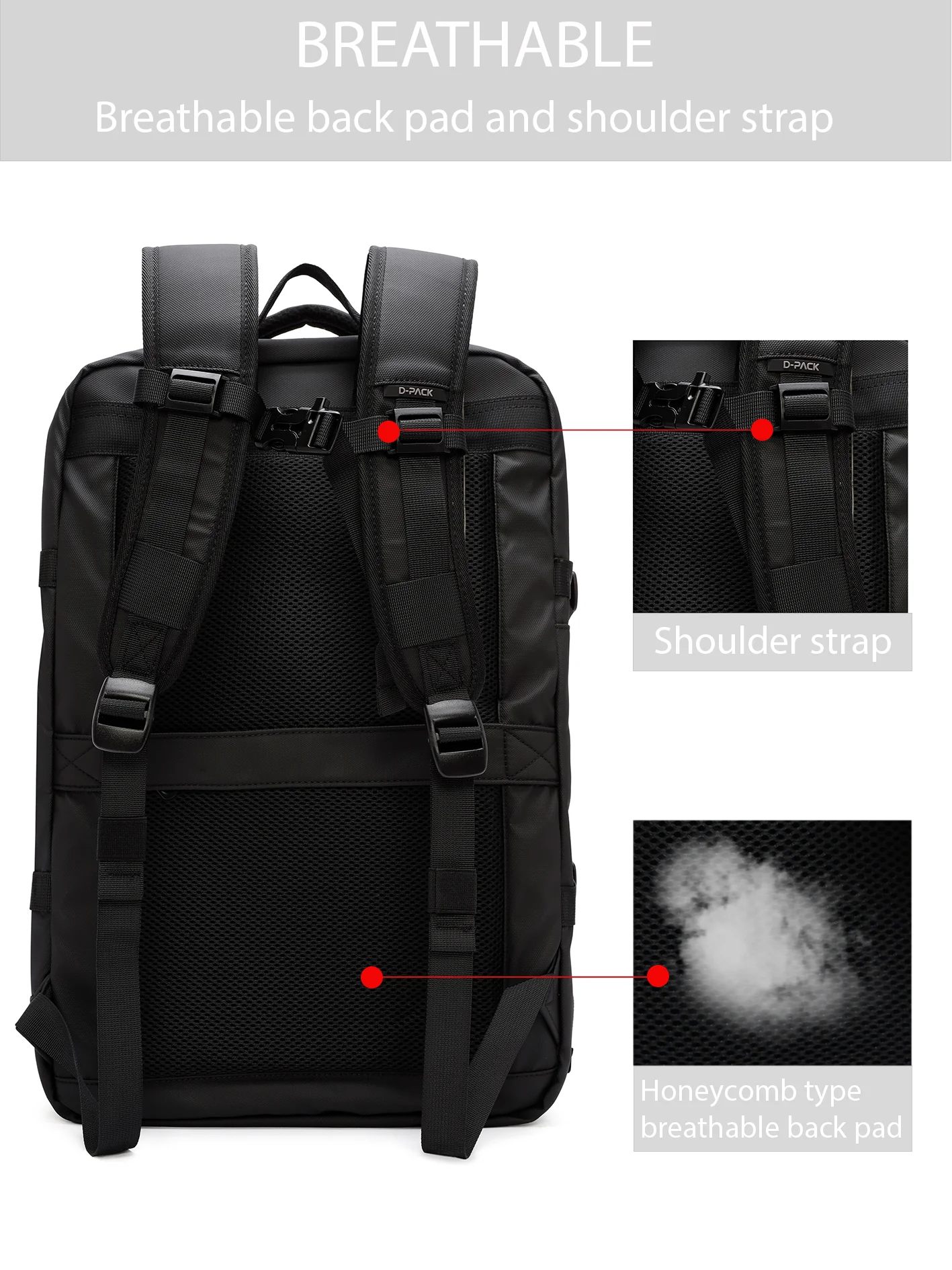 D-Pack Unisex Siyah Teknolojik Kumaş Sırt Çantası - Image 3