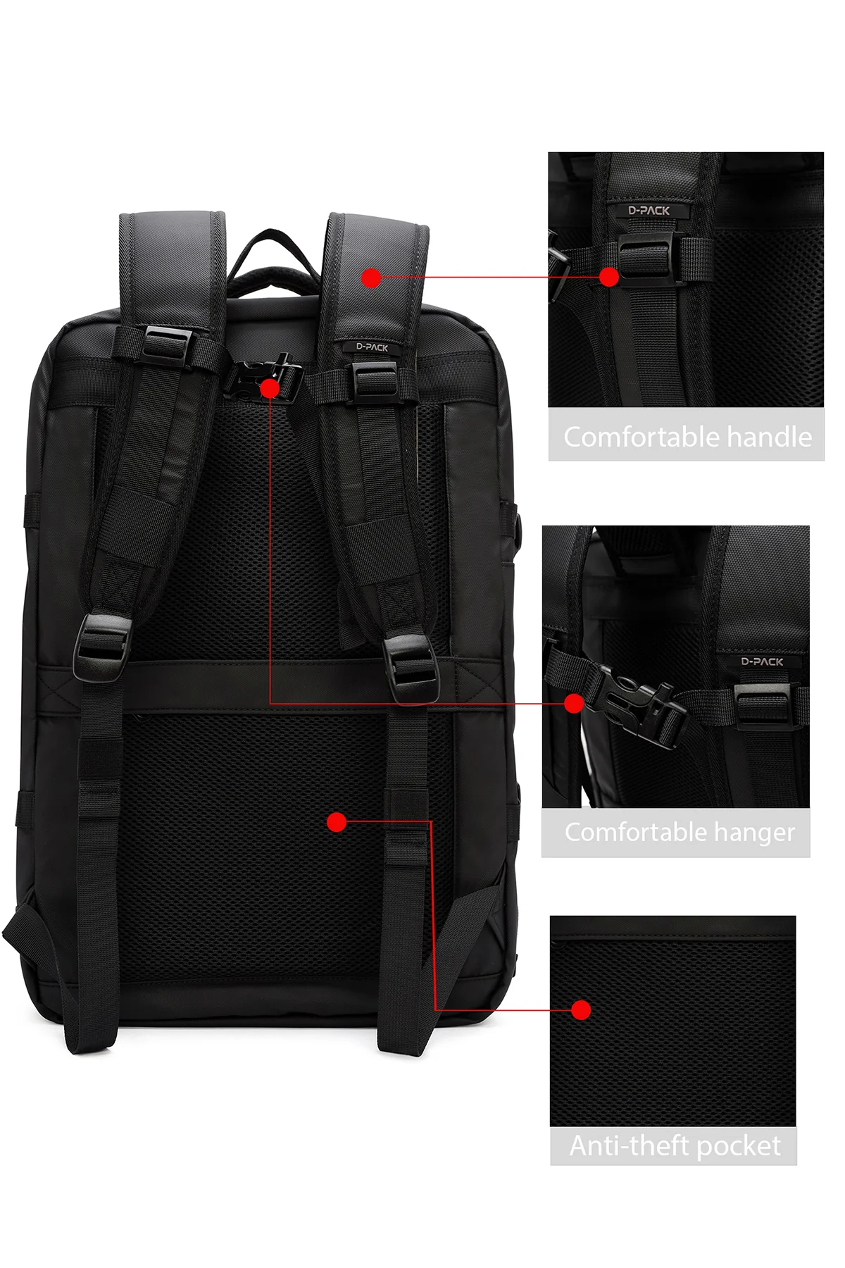 D-Pack Unisex Siyah Teknolojik Kumaş Sırt Çantası - Image 5