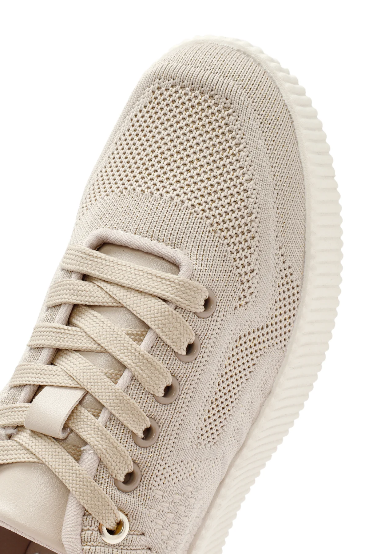 Derimod Zero Kadın Bej Bağcıklı Kalın Tabanlı Kumaş Sneaker - Image 10