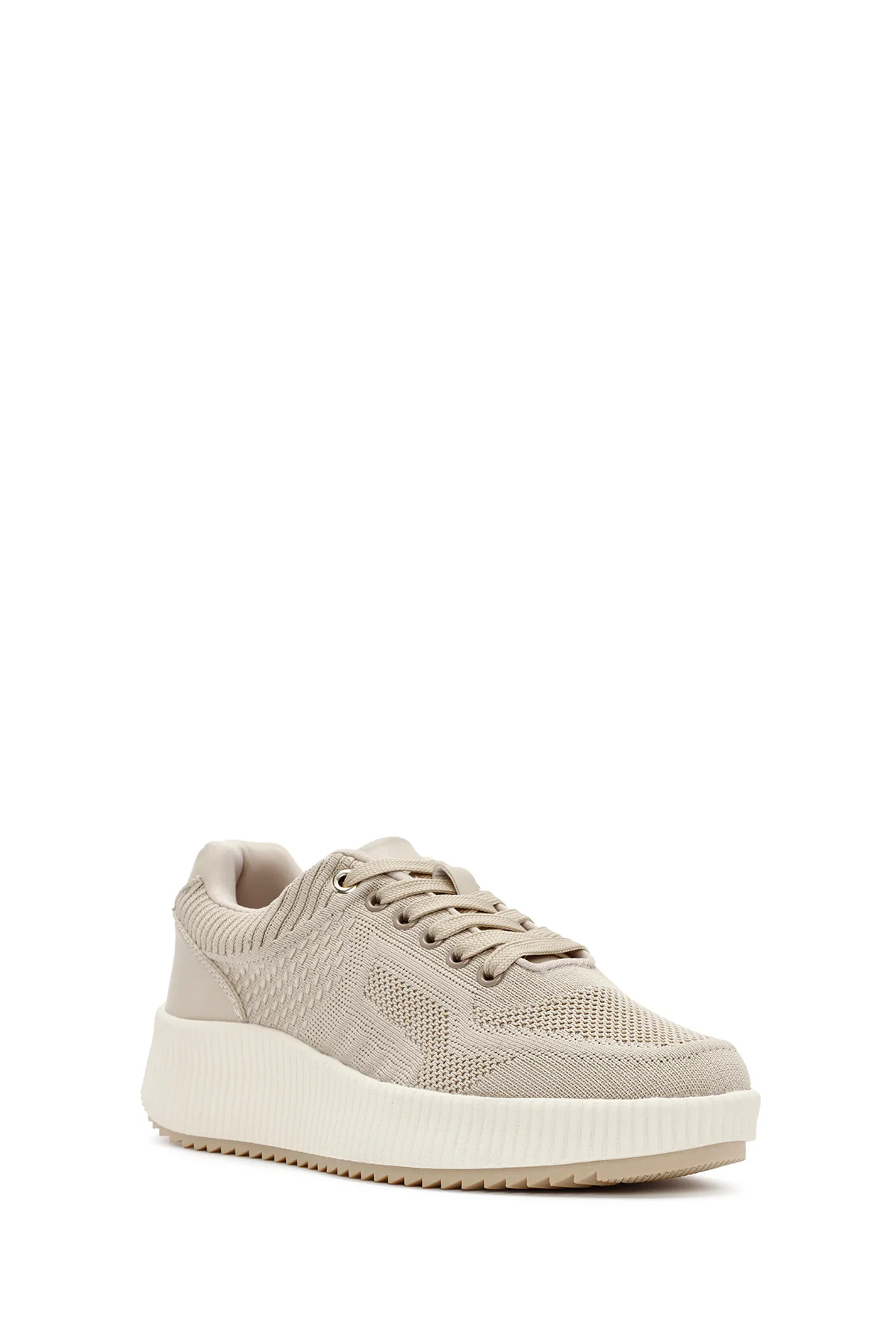 Derimod Zero Kadın Bej Bağcıklı Kalın Tabanlı Kumaş Sneaker - Image 6