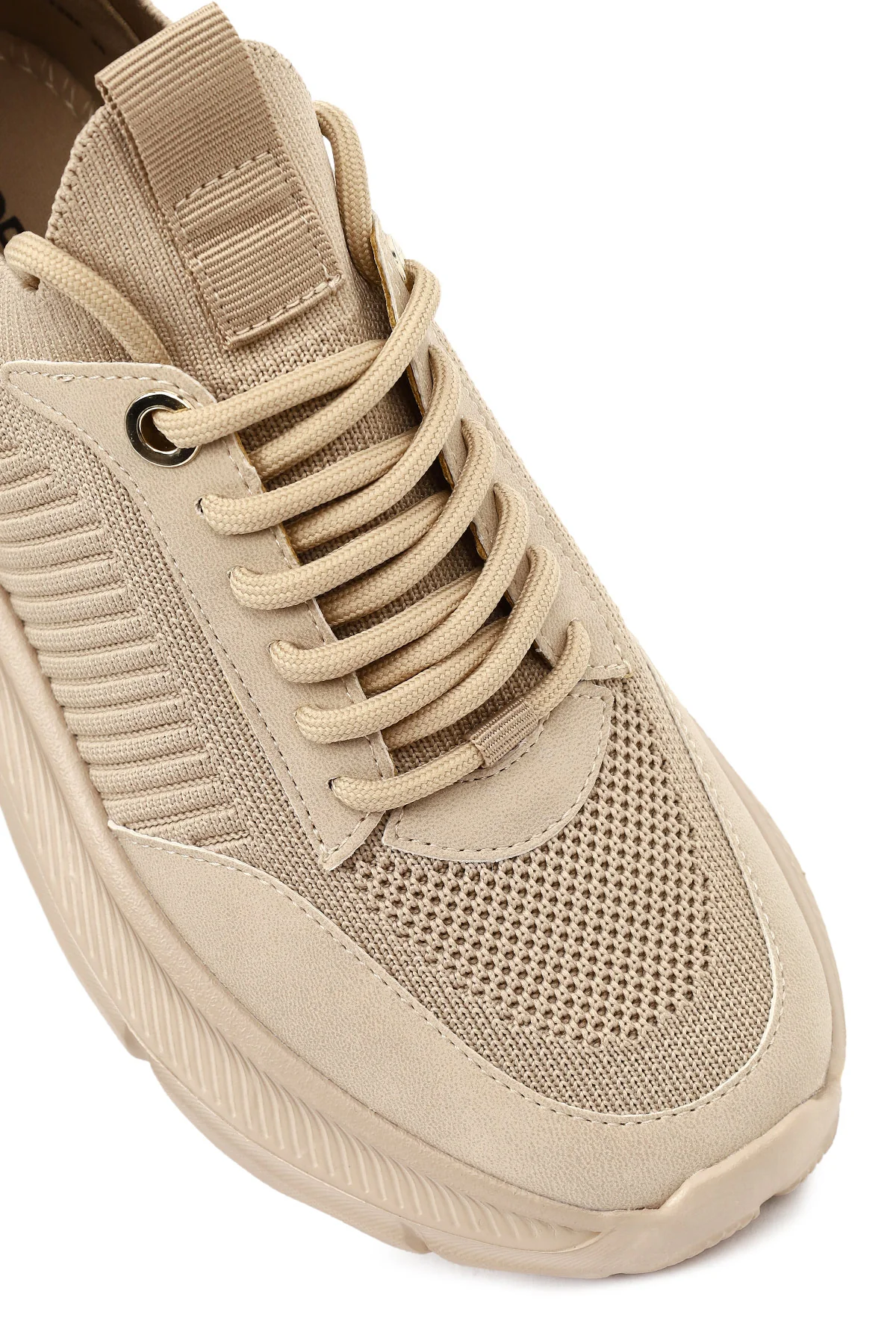Derimod Zero Kadın Bej Bağcıklı Kalın Tabanlı Kumaş Sneaker - Image 10