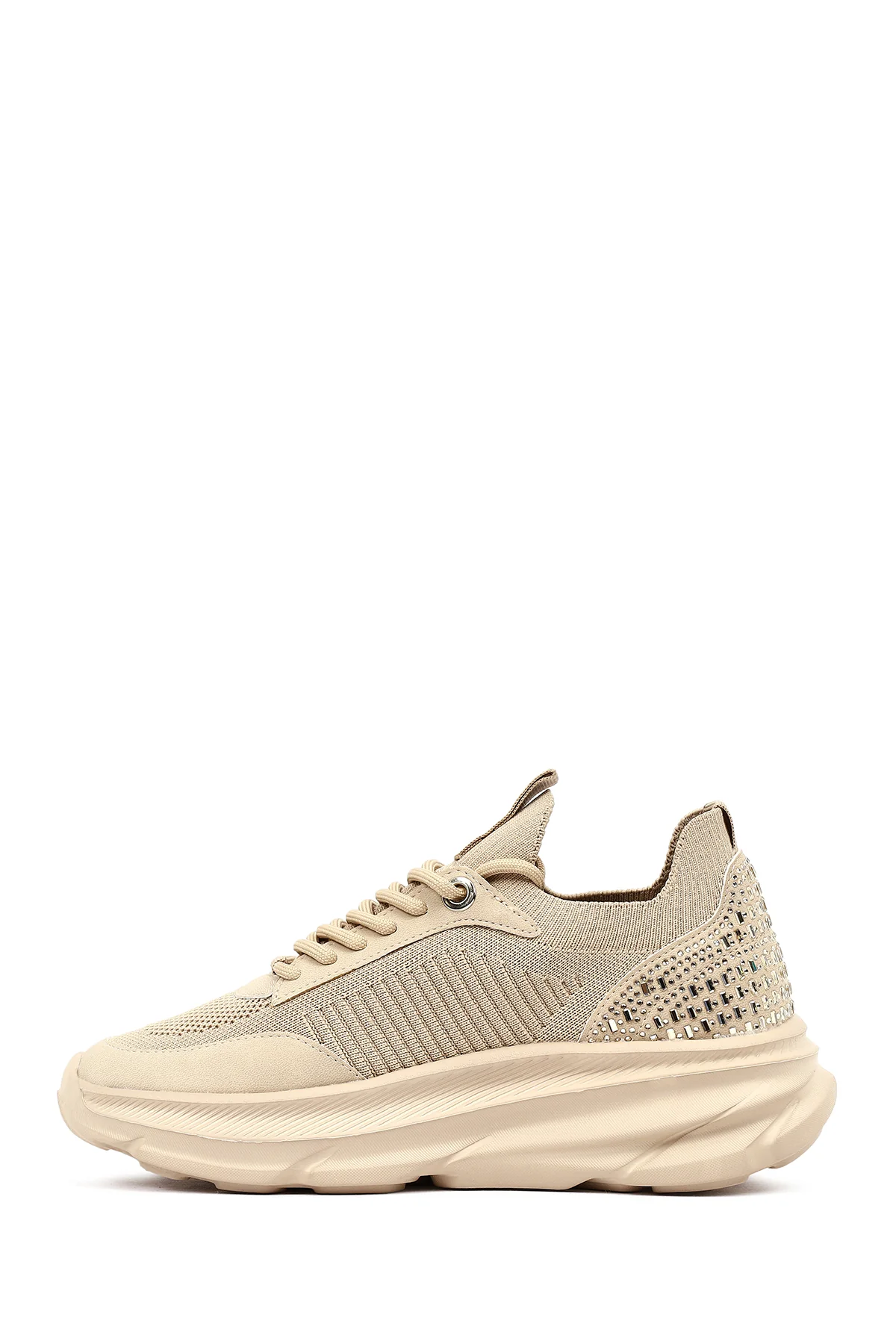 Derimod Zero Kadın Bej Bağcıklı Kalın Tabanlı Kumaş Sneaker - Image 4