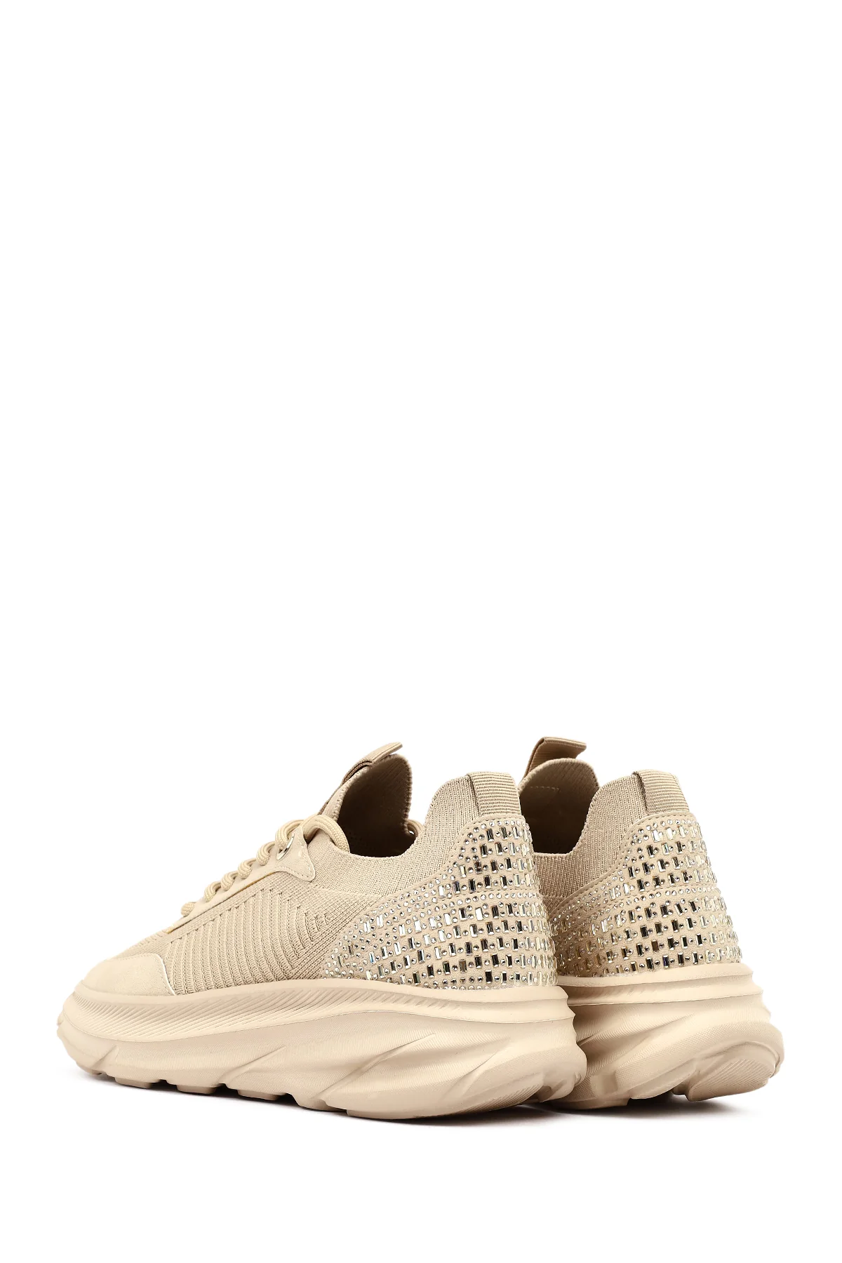 Derimod Zero Kadın Bej Bağcıklı Kalın Tabanlı Kumaş Sneaker - Image 7