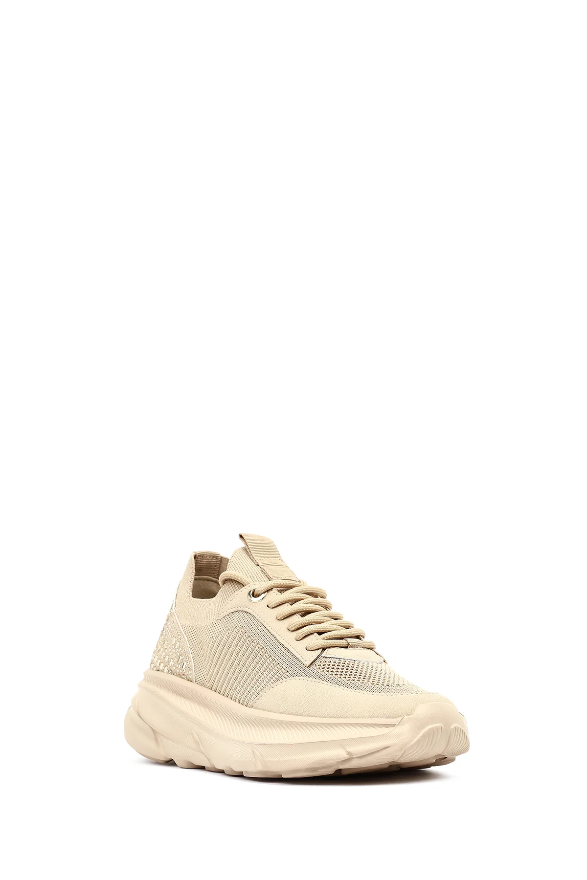 Derimod Zero Kadın Bej Bağcıklı Kalın Tabanlı Kumaş Sneaker - Image 8