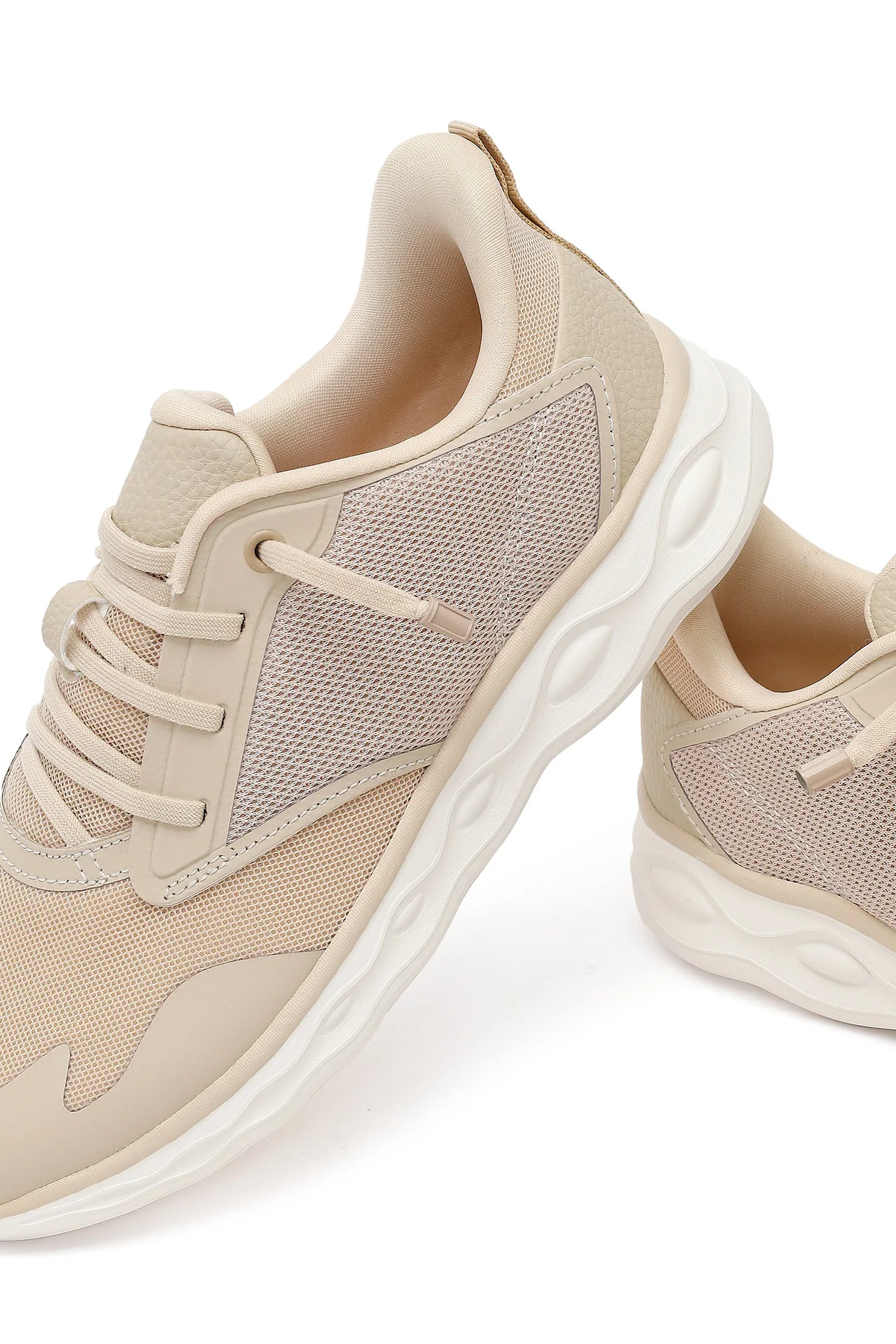 Derimod Zero Kadın Bej Bağcıklı Kalın Tabanlı Kumaş Sneaker - Image 10