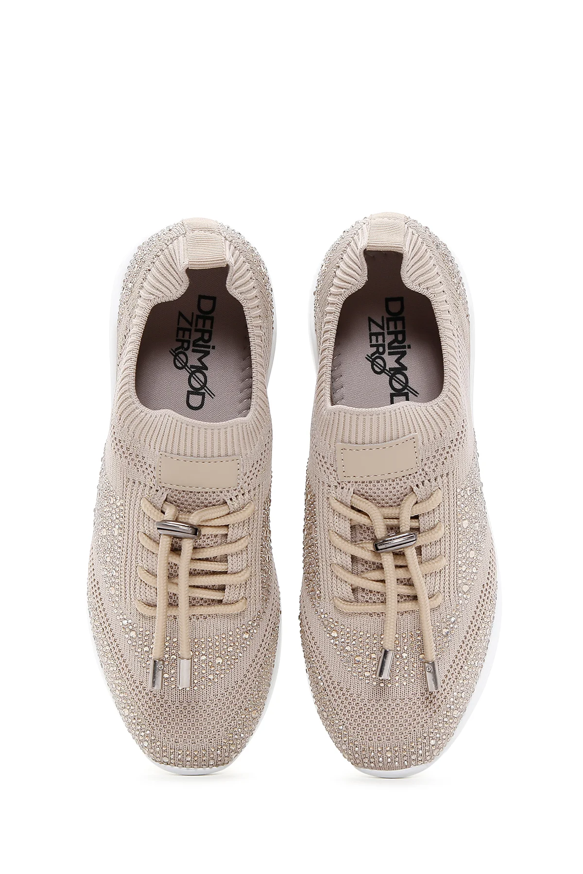 Derimod Zero Kadın Bej Bağcıklı Kalın Tabanlı Taşlı Sneaker - Image 6