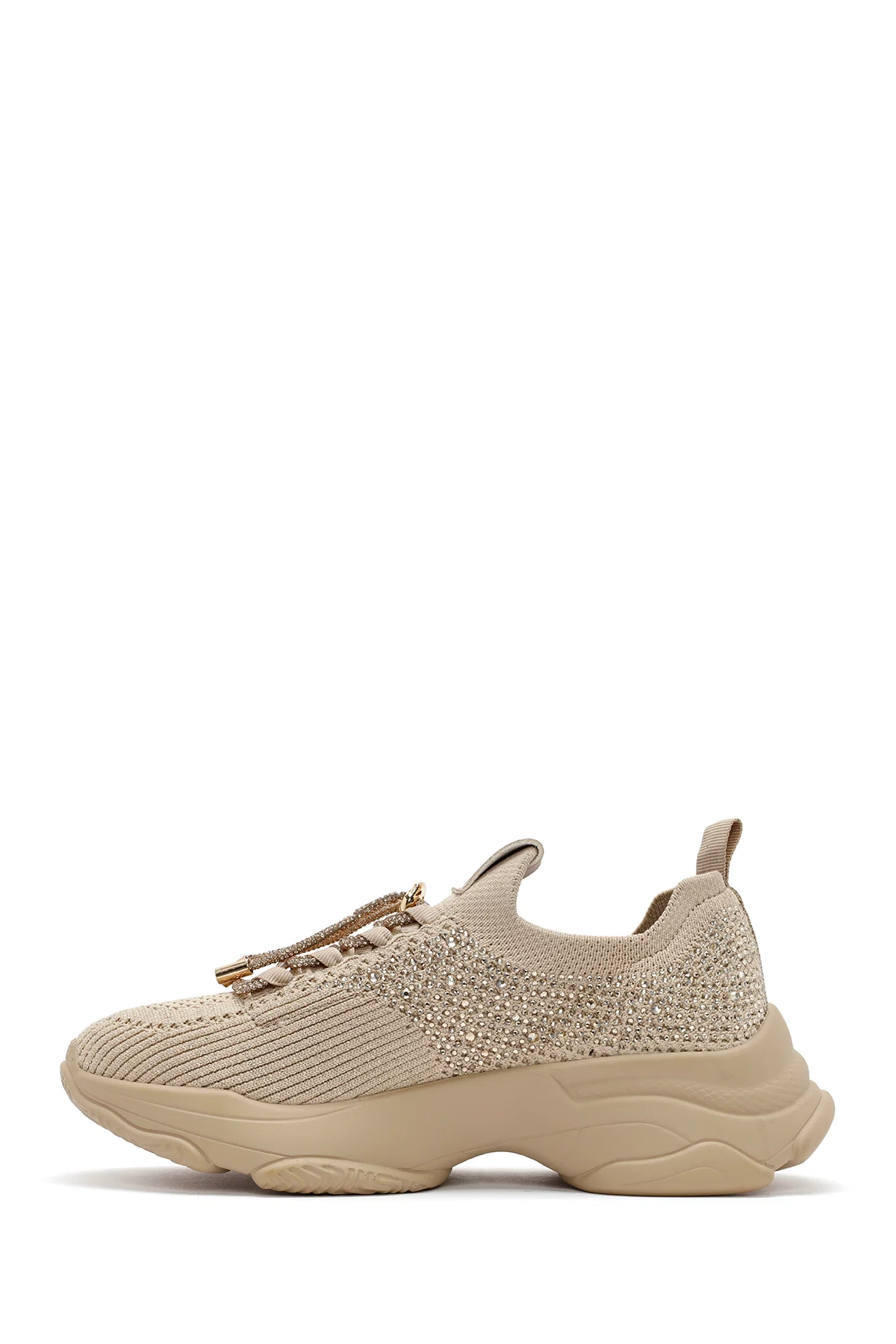 Derimod Zero Kadın Bej Bağcıklı Taş Detaylı Kumaş Sneaker - Image 2