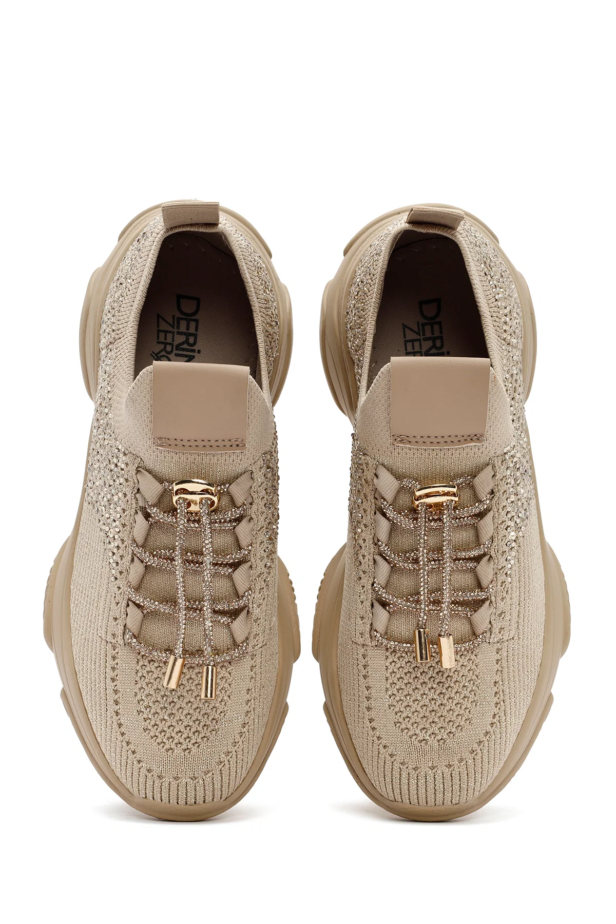 Derimod Zero Kadın Bej Bağcıklı Taş Detaylı Kumaş Sneaker - Image 7