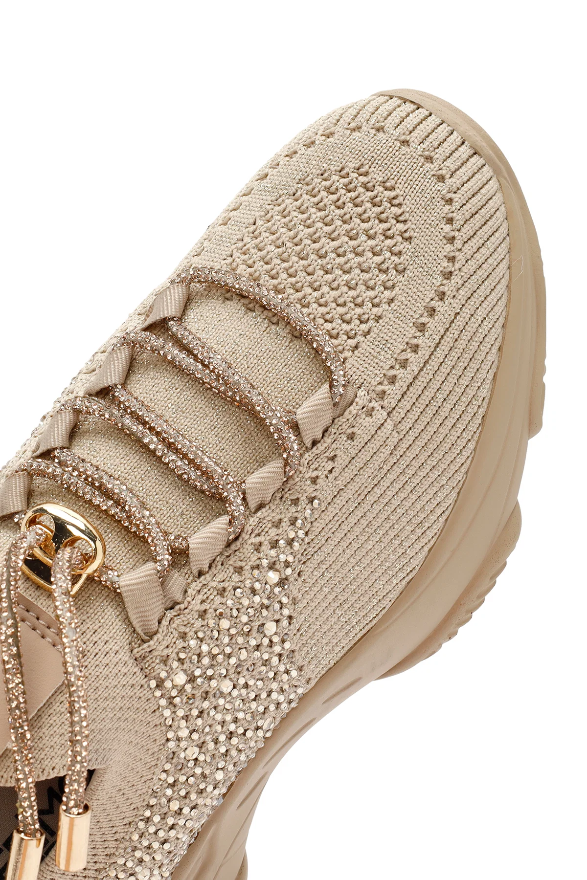 Derimod Zero Kadın Bej Bağcıklı Taş Detaylı Kumaş Sneaker - Image 10