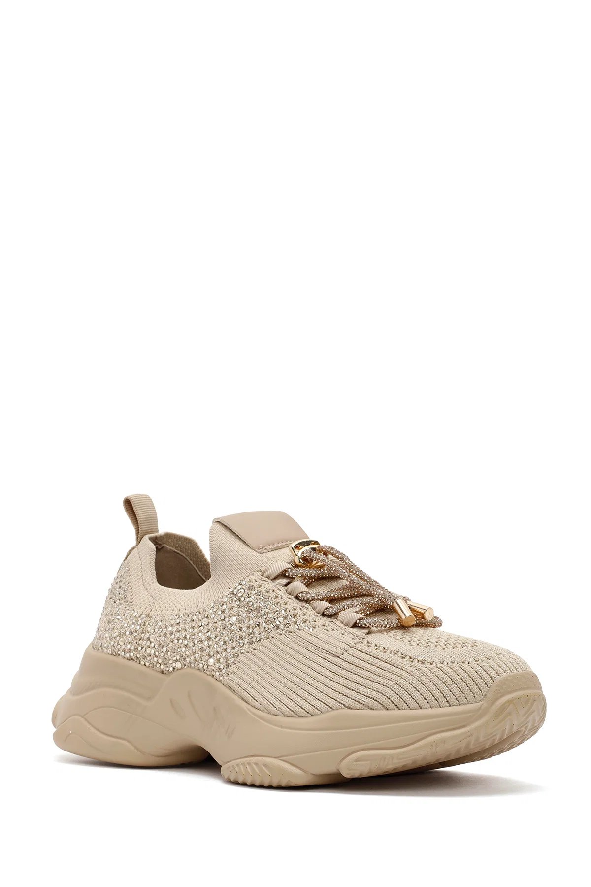 Derimod Zero Kadın Bej Bağcıklı Taş Detaylı Kumaş Sneaker - Image 6