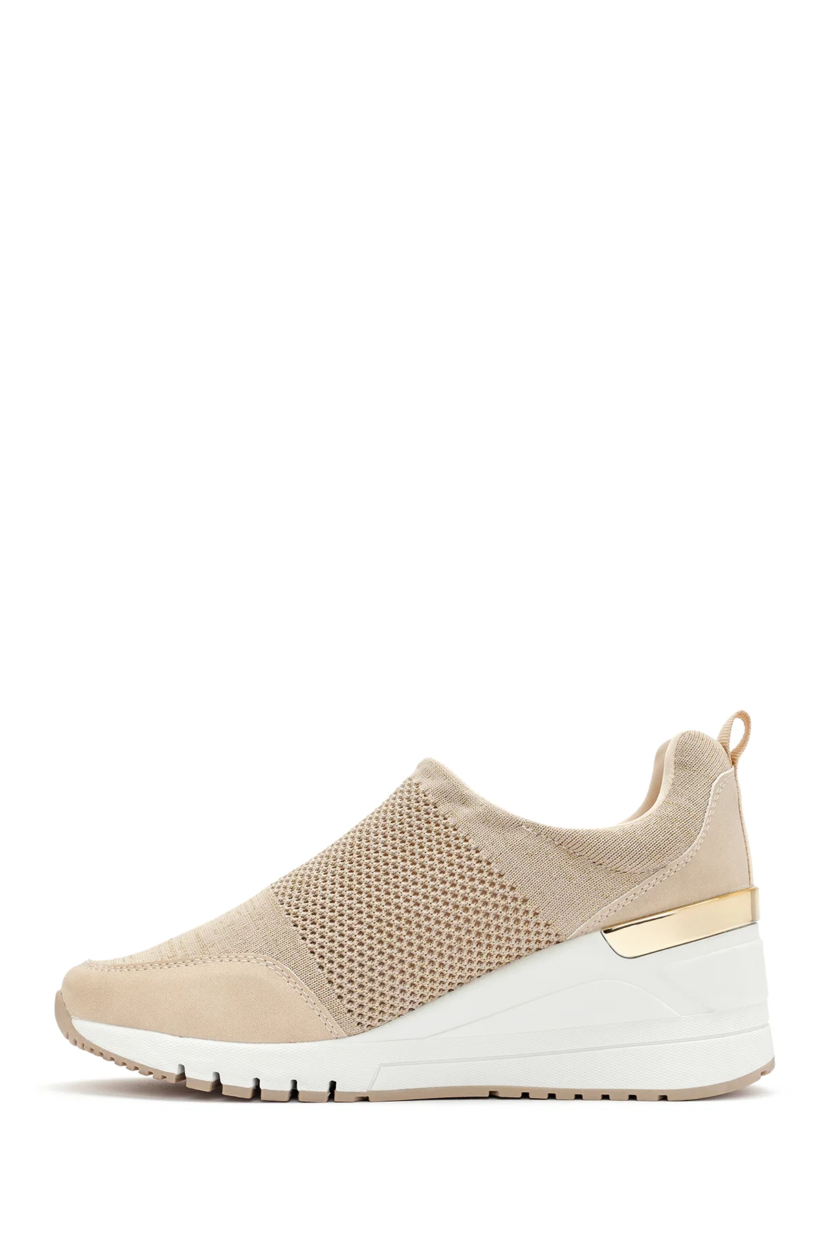 Derimod Zero Kadın Bej Fermuarlı Dolgu Topuklu Kumaş Sneaker - Image 2