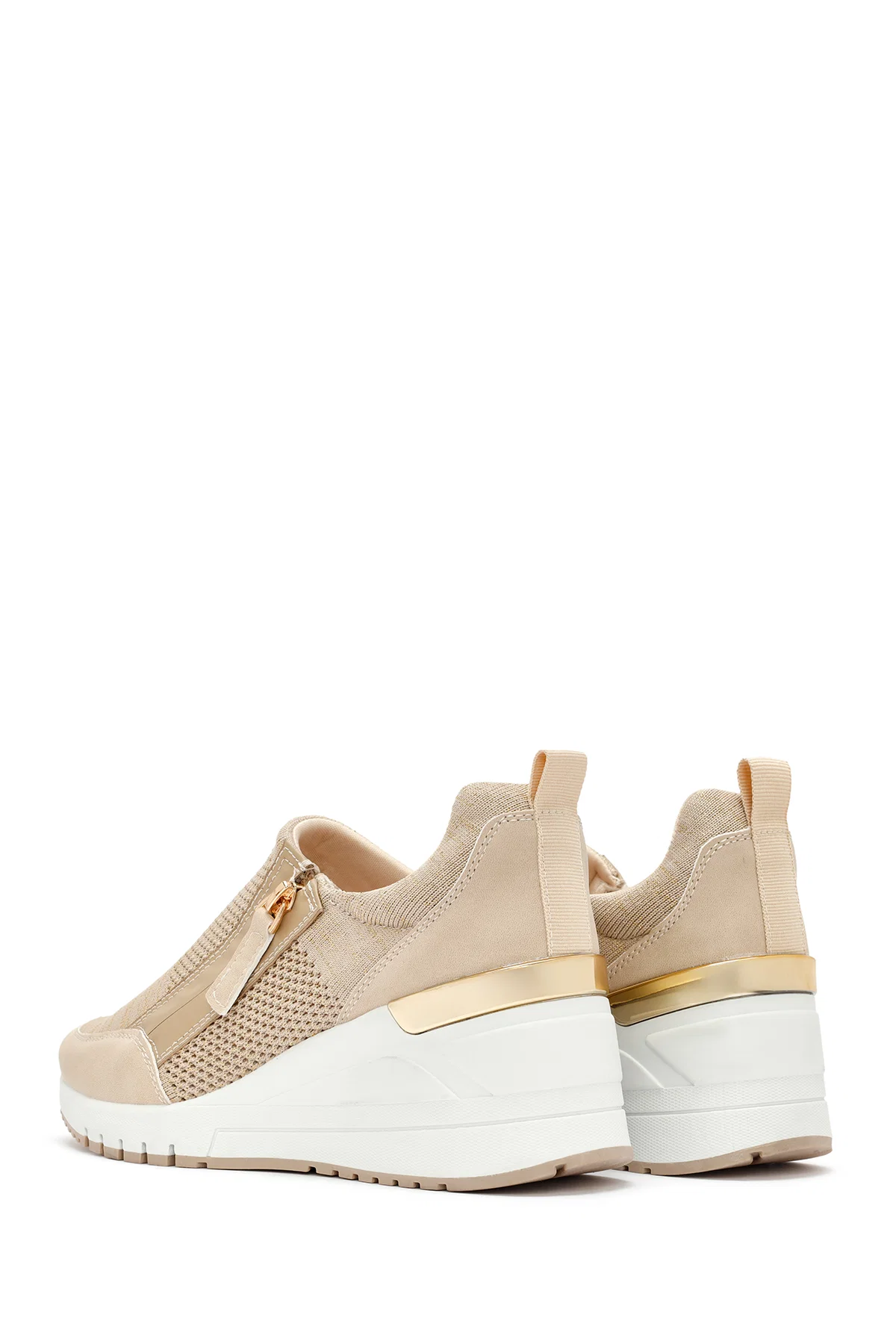 Derimod Zero Kadın Bej Fermuarlı Dolgu Topuklu Kumaş Sneaker - Image 5