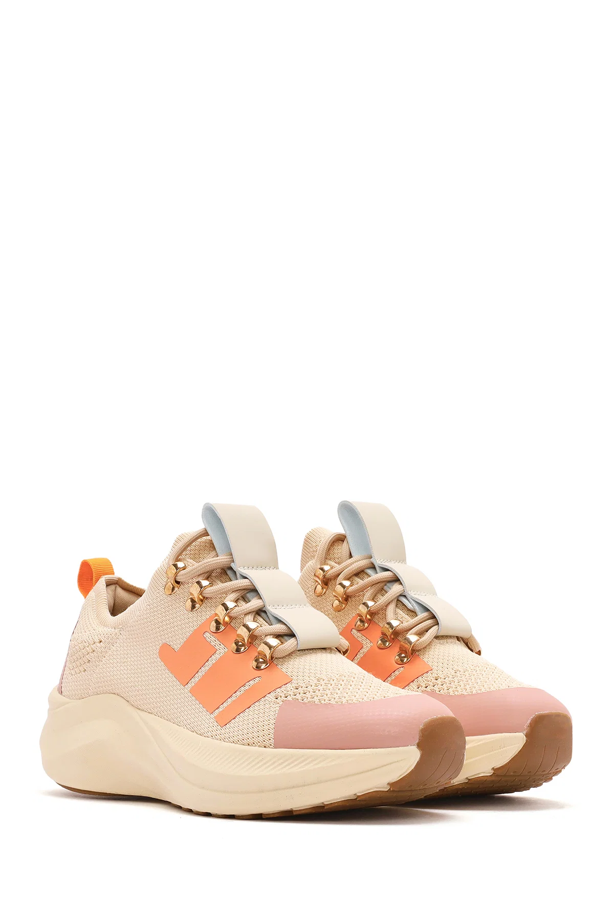 Derimod Zero Kadın Bej Kalın Tabanlı Bağcıklı Kumaş Sneaker - Image 3