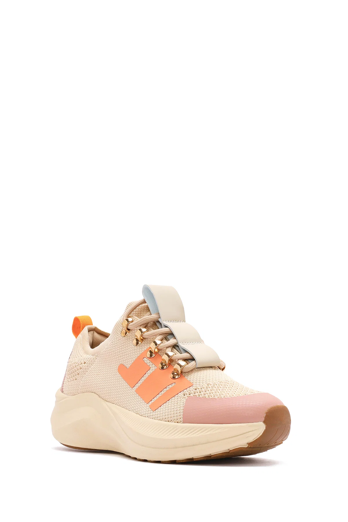 Derimod Zero Kadın Bej Kalın Tabanlı Bağcıklı Kumaş Sneaker - Image 6