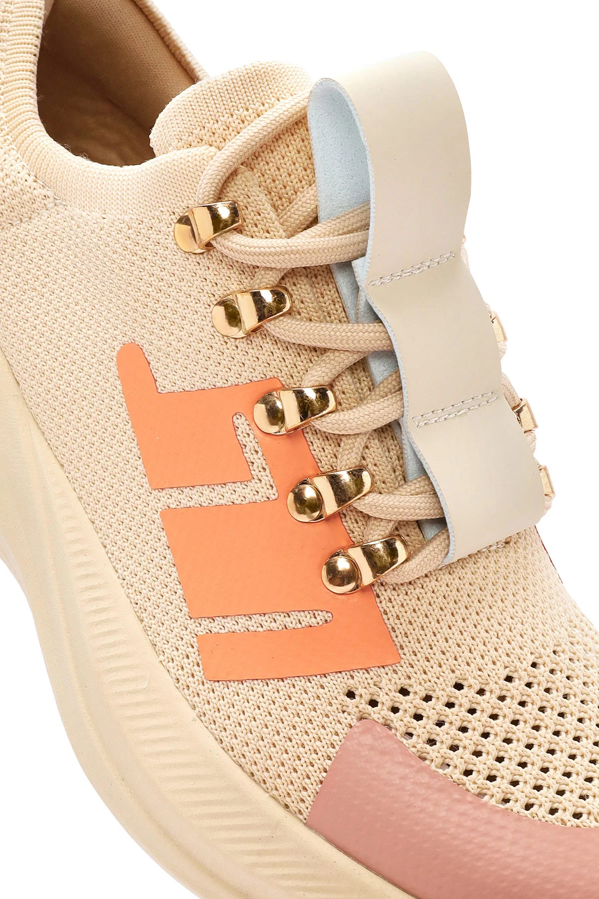 Derimod Zero Kadın Bej Kalın Tabanlı Bağcıklı Kumaş Sneaker - Image 9