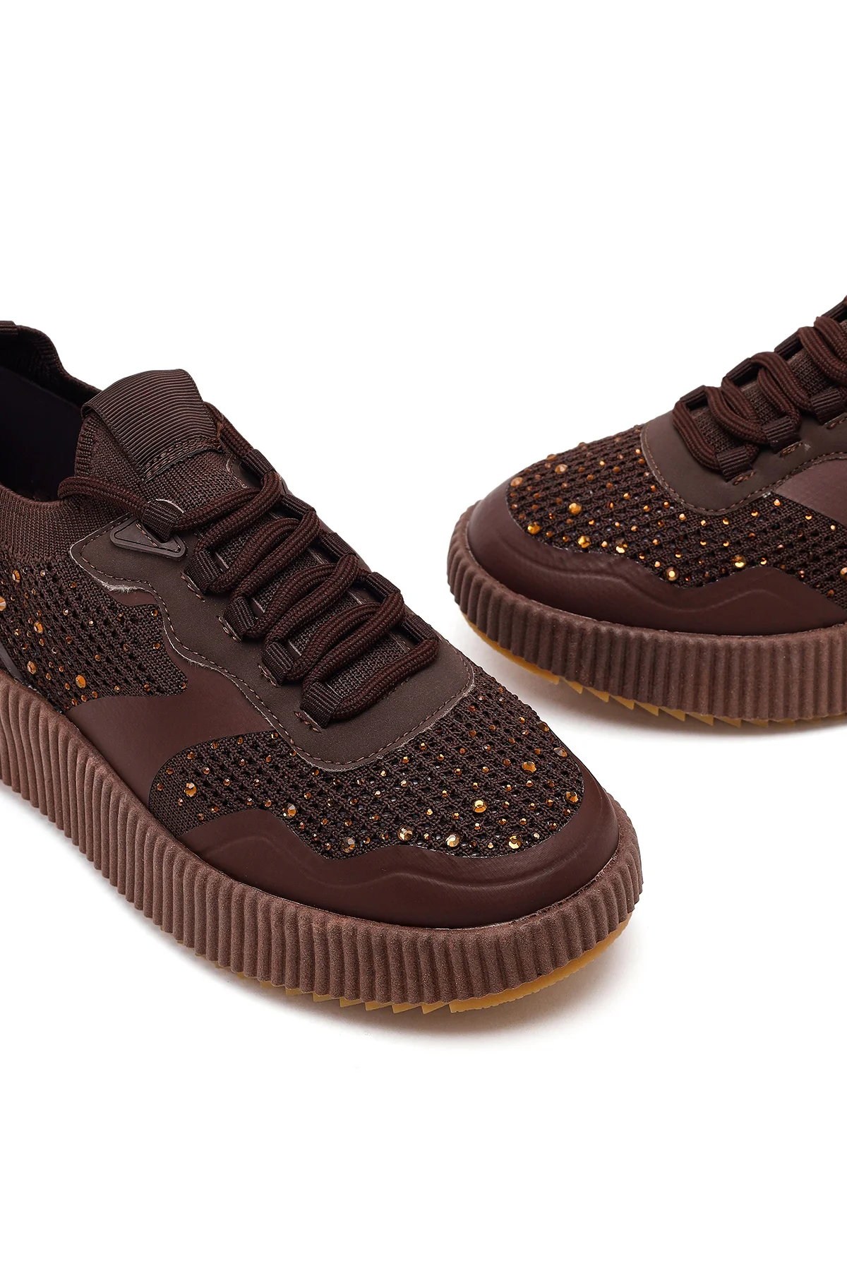 Derimod Zero Kadın Kahverengi Bağcıklı Kalın Tabanlı Taşlı Kumaş Sneaker - Image 10