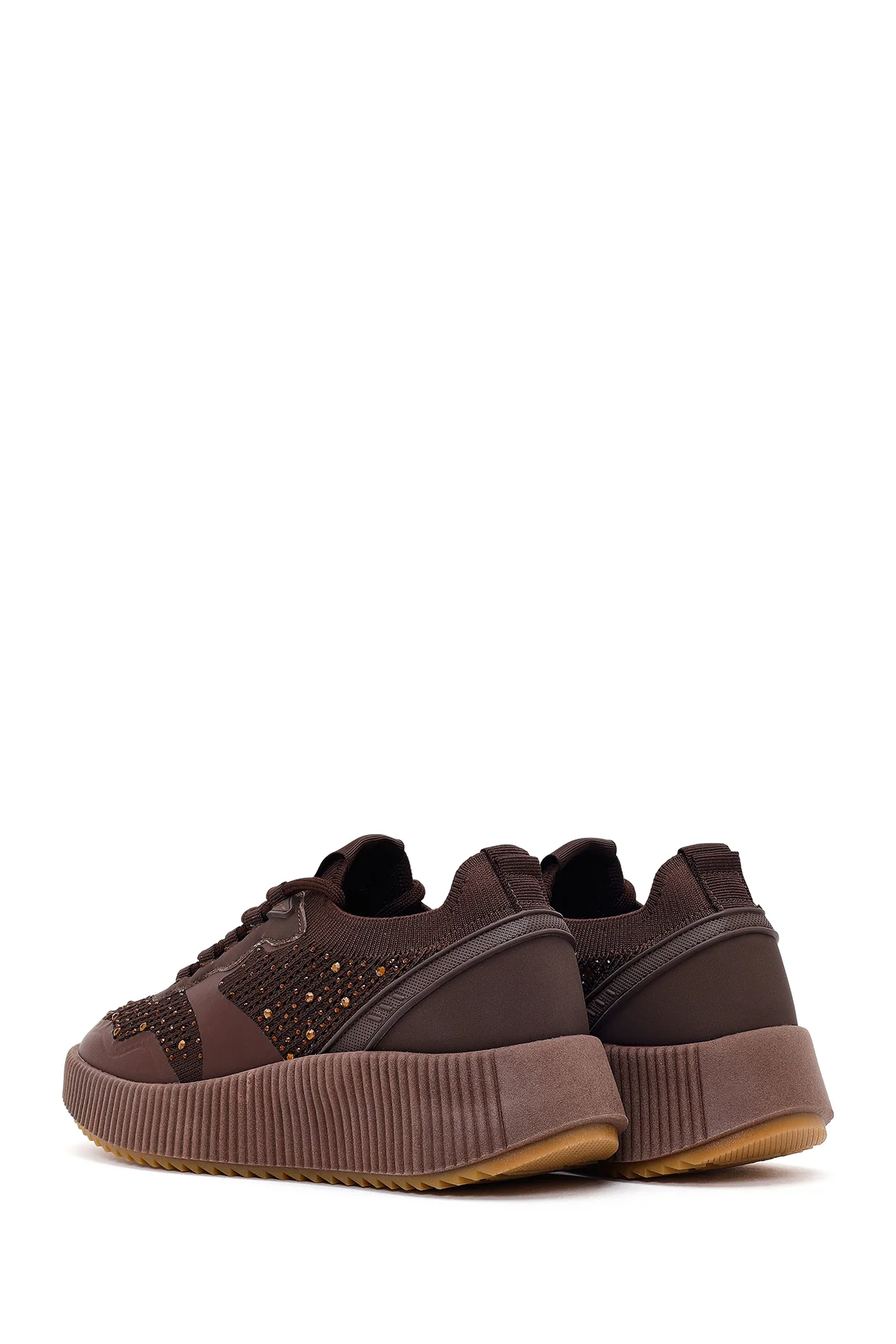 Derimod Zero Kadın Kahverengi Bağcıklı Kalın Tabanlı Taşlı Kumaş Sneaker - Image 6
