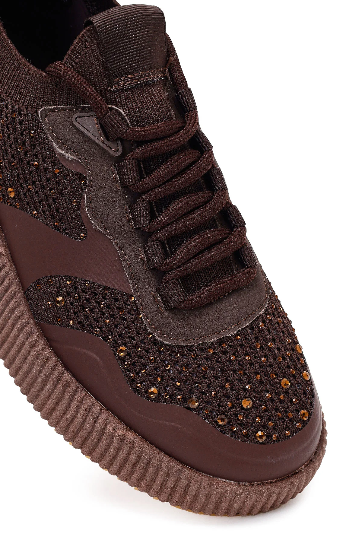 Derimod Zero Kadın Kahverengi Bağcıklı Kalın Tabanlı Taşlı Kumaş Sneaker - Image 9