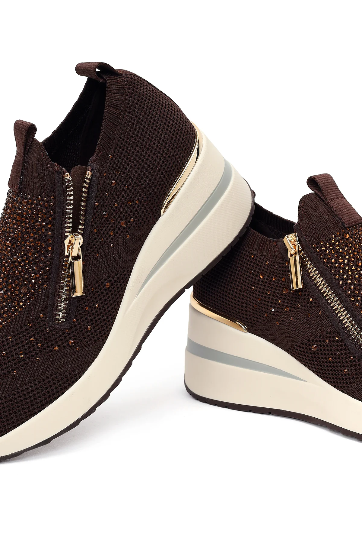 Derimod Zero Kadın Kahverengi Fermuarlı Dolgu Topuklu Kumaş Sneaker - Image 12