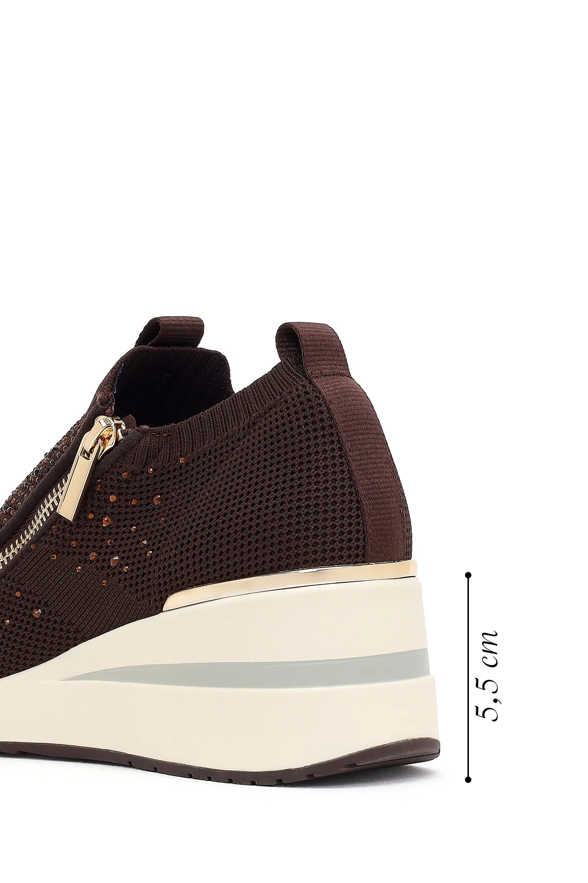Derimod Zero Kadın Kahverengi Fermuarlı Dolgu Topuklu Kumaş Sneaker - Image 4