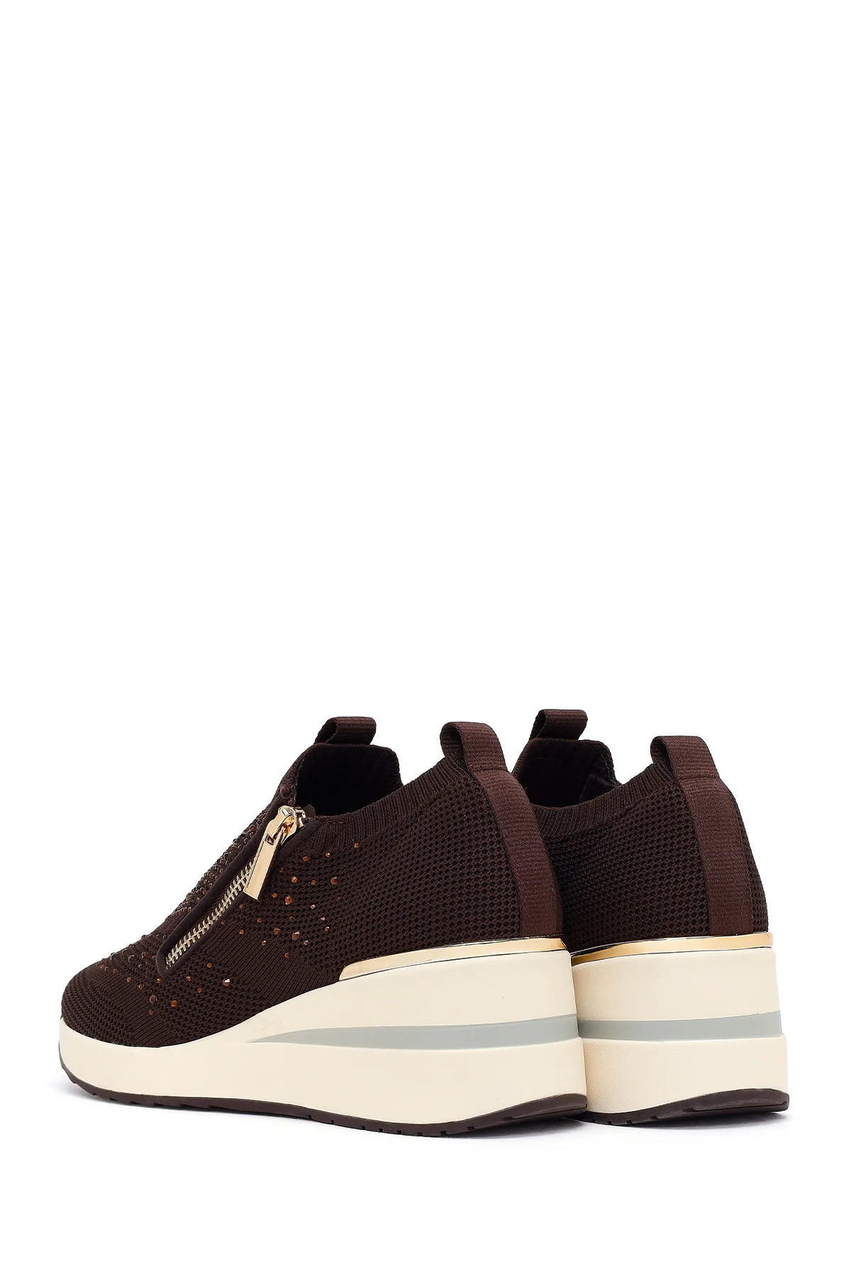 Derimod Zero Kadın Kahverengi Fermuarlı Dolgu Topuklu Kumaş Sneaker - Image 7