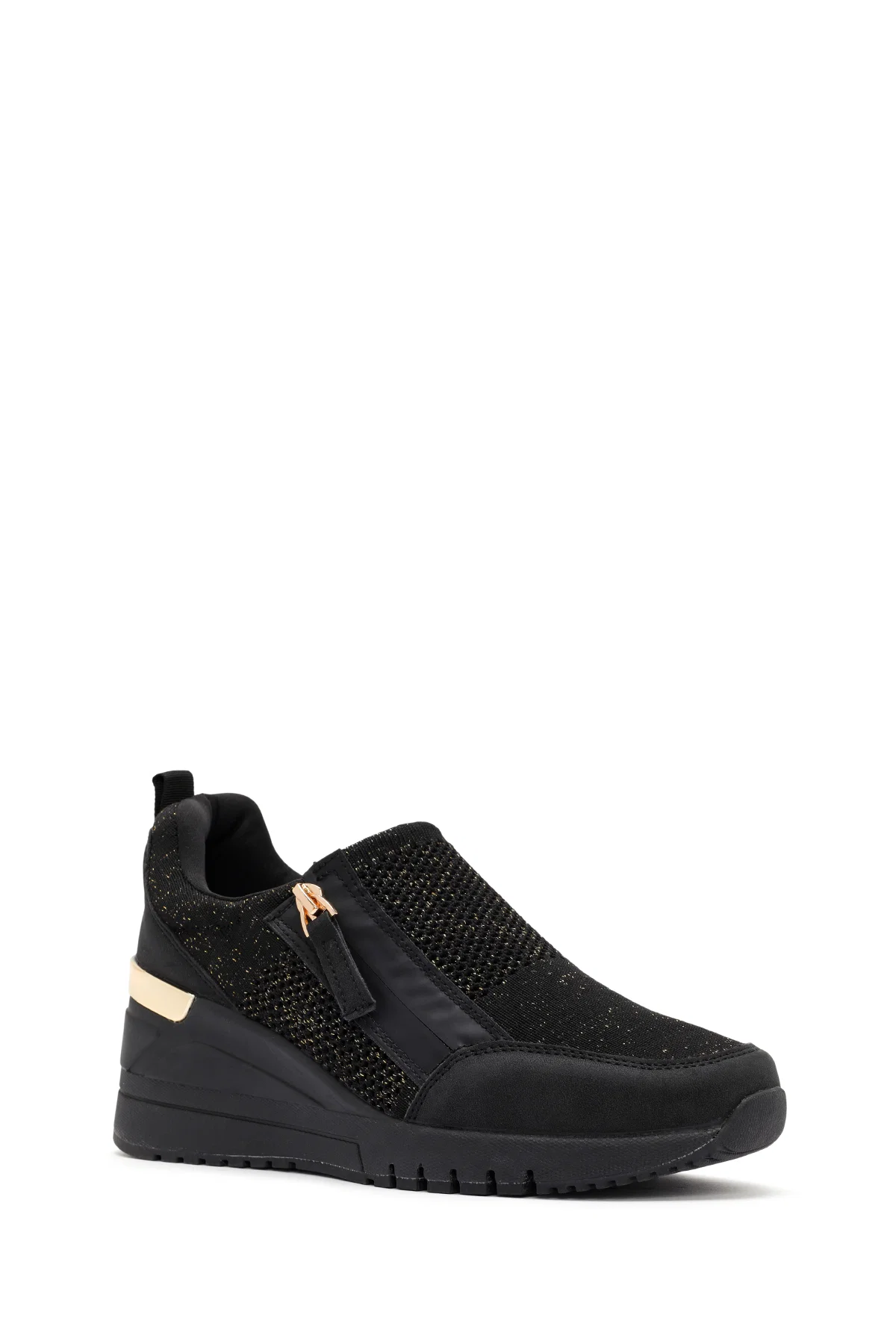 Derimod Zero Kadın Siyah Fermuarlı Dolgu Topuklu Kumaş Sneaker - Image 6