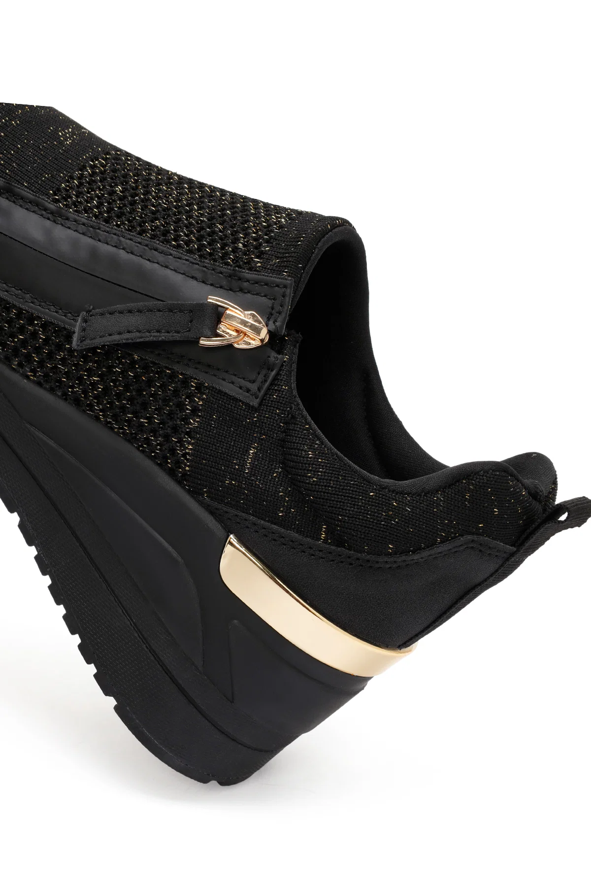 Derimod Zero Kadın Siyah Fermuarlı Dolgu Topuklu Kumaş Sneaker - Image 9
