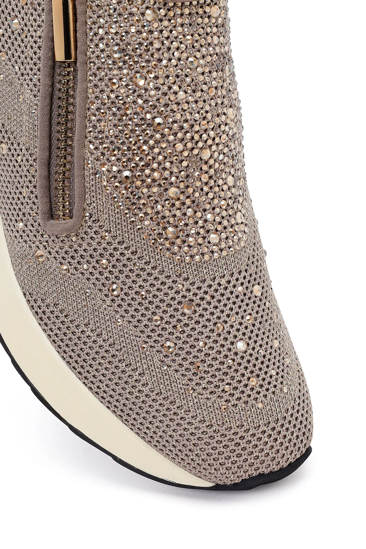 Derimod Zero Kadın Vizon Fermuarlı Dolgu Topuklu Kumaş Sneaker - Image 10